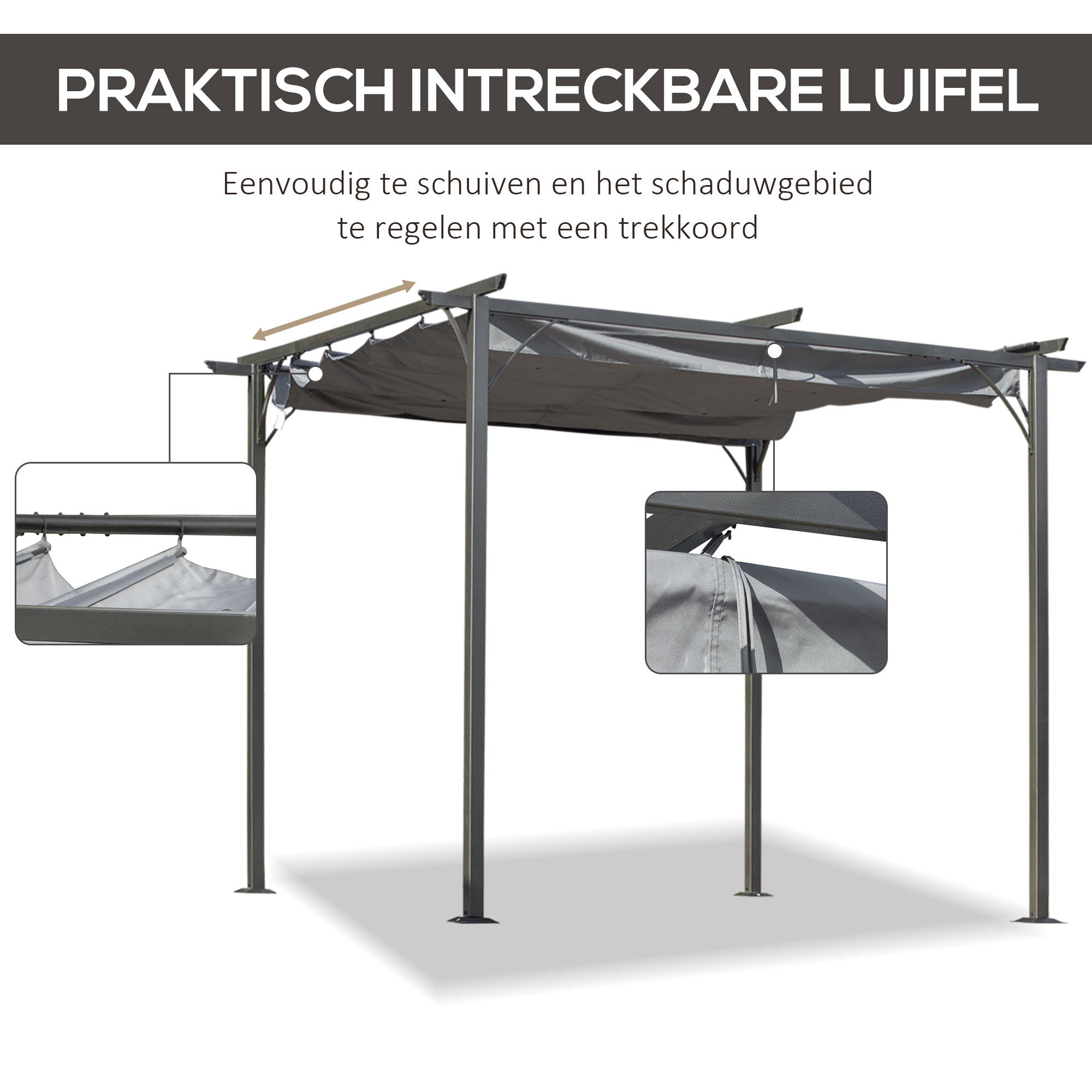 pergola met schuifdak Zwart+Grijs 3m x 3m