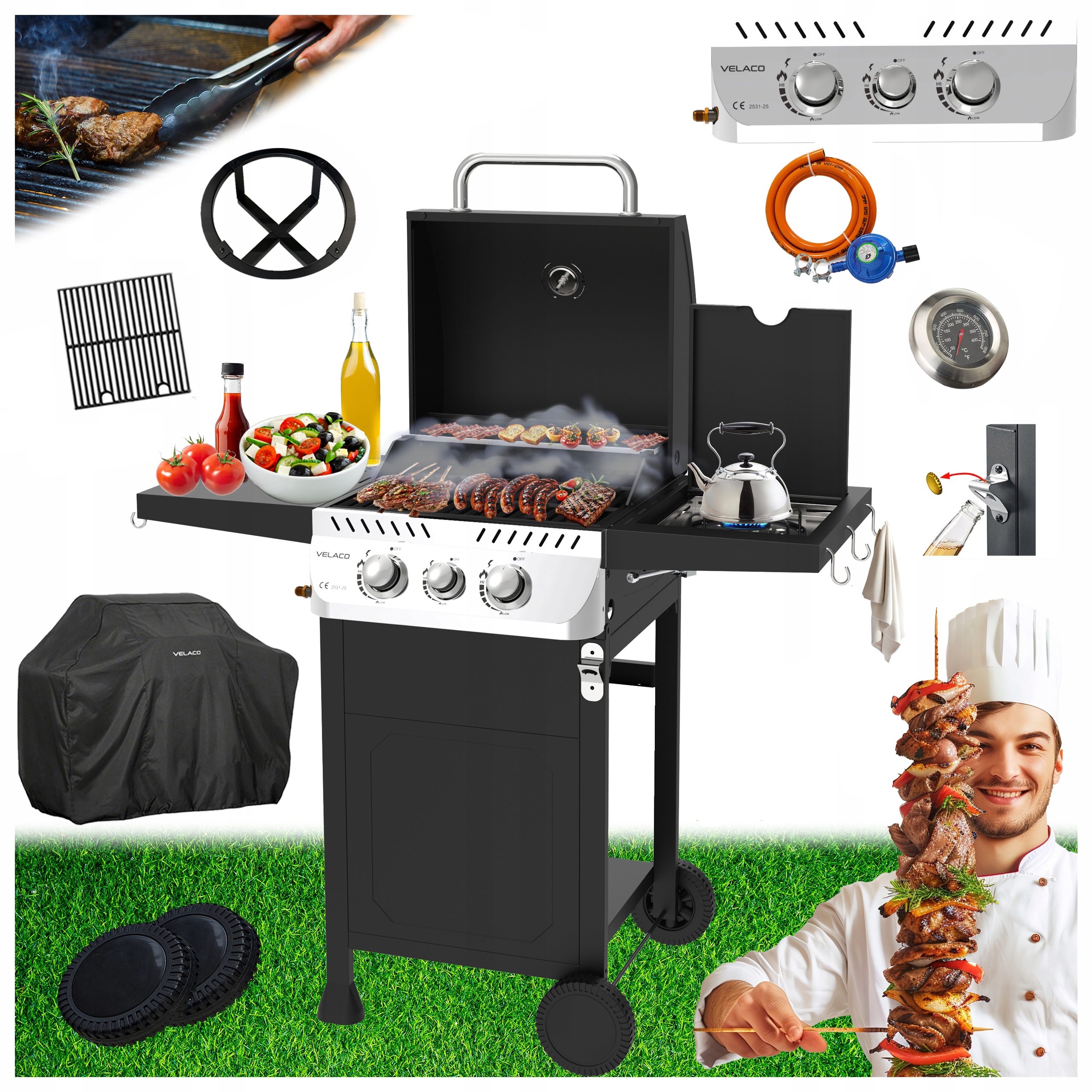 GRILL GAZOWY APOLLO-A RUSZT ŻELIWNY 8,5 KW + POKROWIEC