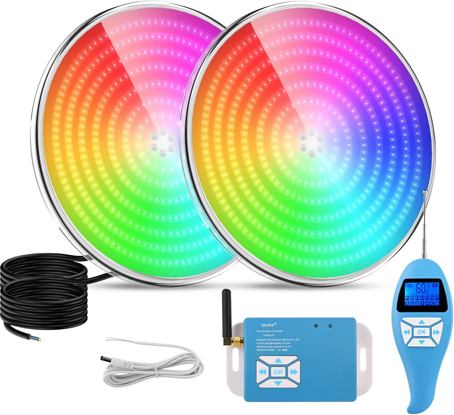 LyLmLe Harz Gefüllt LED Poolbeleuchtung PAR56, 35W Ultraflach RGB Farbwechsel Poolscheinwerfer Externe Synchronisation mit Fernbedienung, Dimmbar Schwimmbad Lampe,IP68 Wasserdicht, 12V AC(2er-Pack)