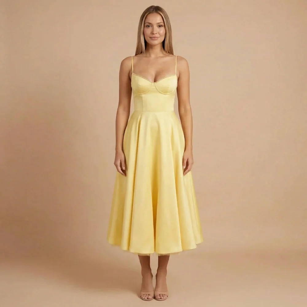 Damen Cocktail-Midikleid mit Herzausschnitt und ausgestelltem Rock