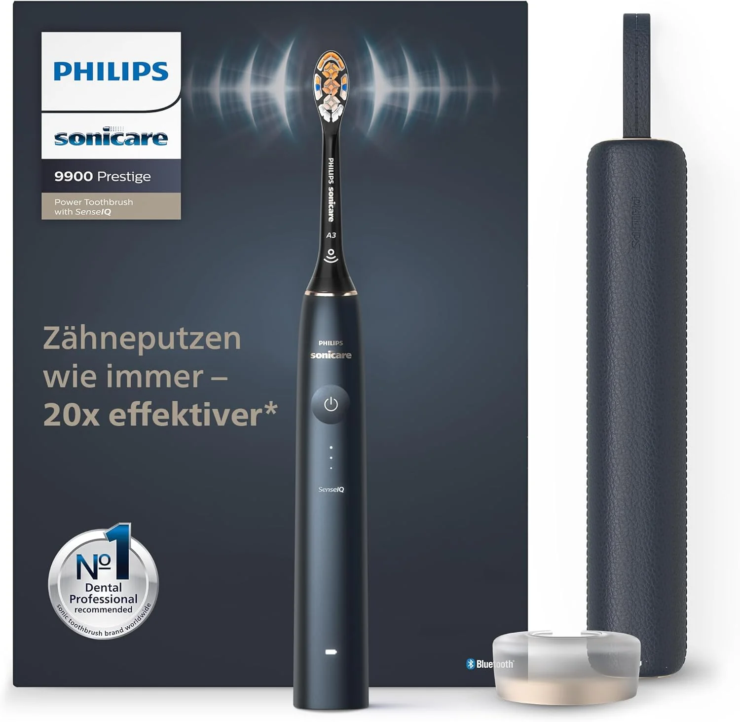 Philips Sonicare DiamondClean Prestige 9900 �C Elektrische Zahnb��rste mit SenseIQ, A3 Premium-All-in-One-B��rstenkopf und Ladeetui in Mitternachtsblau (Modell HX9992/12)