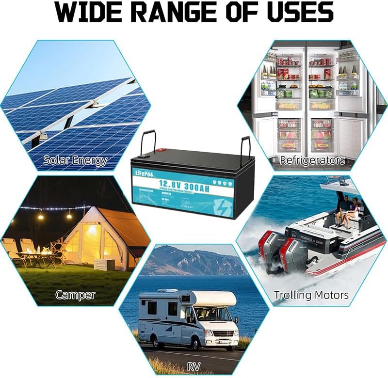 LiFePO4 Batterie 12V 300Ah Lithium Eisenphosphat Batterie, ausgestattet mit 300A BMS, Lebensdauer über 8 Jahre, geeignet für Camping, Solarenergie, Notstromversorgung usw.