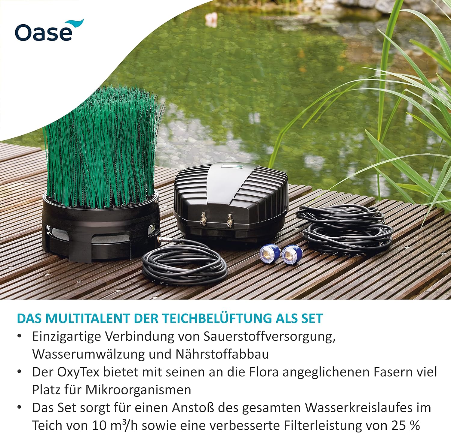 OASE 50249 Teichbel��fter OxyTex Set 1000, Teichbel��ftung, Sauerstoffversorgung, Bel��ftungspumpe, Filtermedium, erh?ht Filterleistung um bis zu 25%
