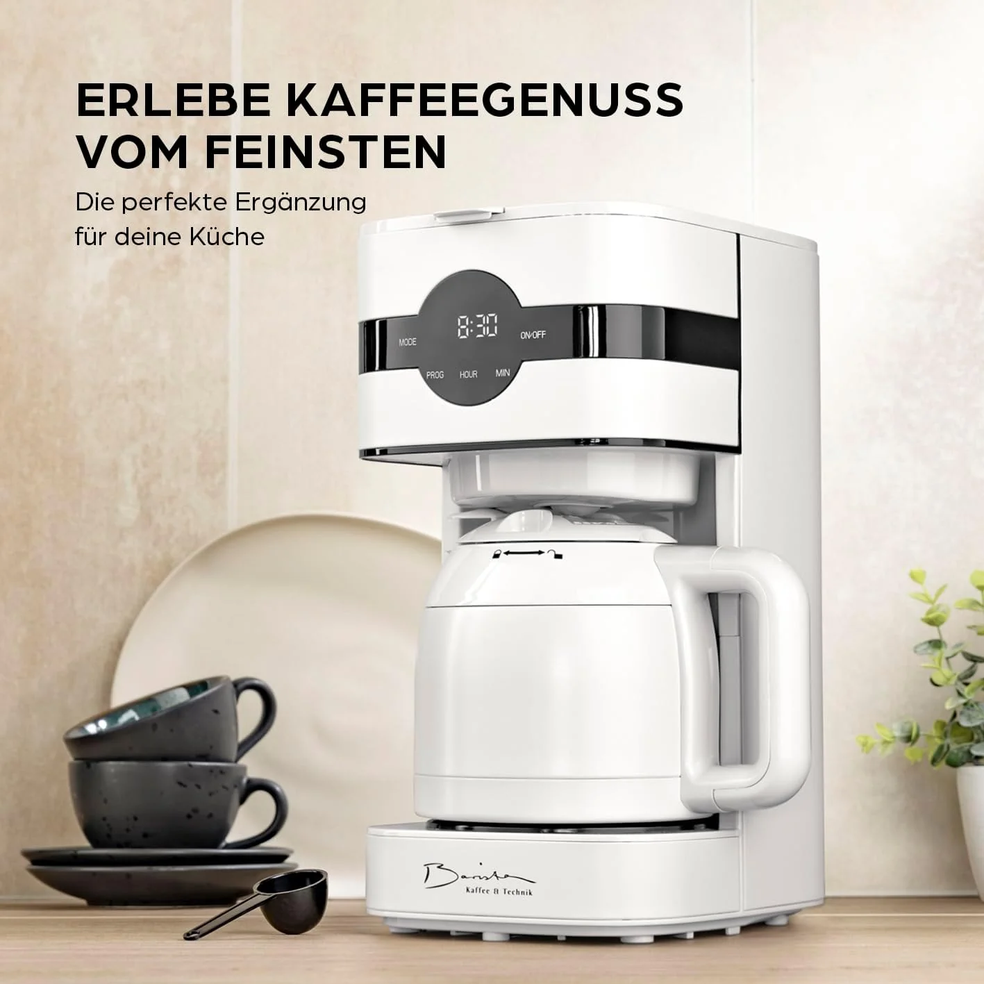 Barista filterkoffiezetapparaat met verstelbare molen & thermoskan | Warmhoudfunctie, 24-uurs timer & permanent filter | Voor 10 koppen koffie | Koffiezetapparaat voor bonen & poeder [roestvrij staal]