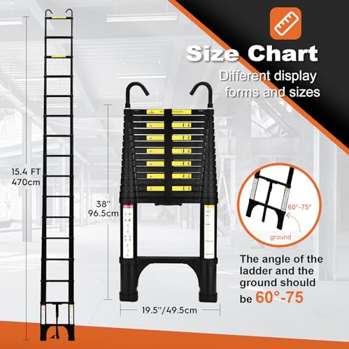 HBTower Scala telescopica da 4,7 metri con ganci e piedini antiscivolo, leggera scala pieghevole in alluminio per soppalchi, camper, esterni ed interni, capacità di 150 kg.Nero : Amazon.it: Fai da te