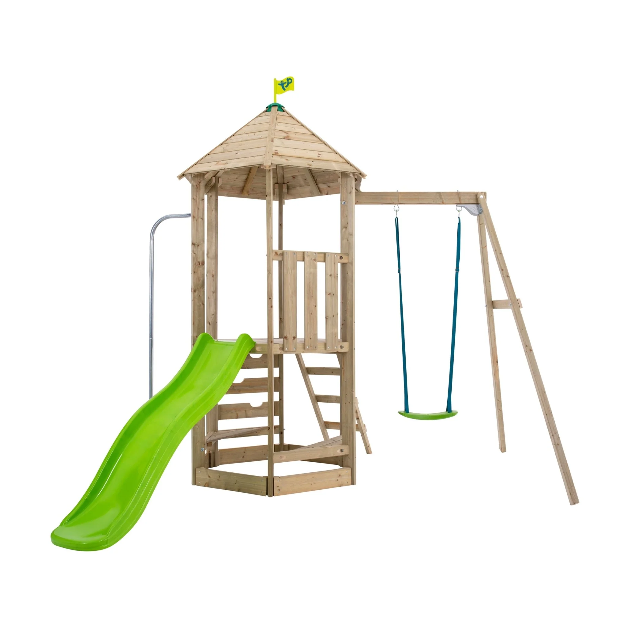 TP Castlewood Ludlow Houten Klimrek met Enkele Schommel en Glijbaan ?C FSC? gecertificeerd