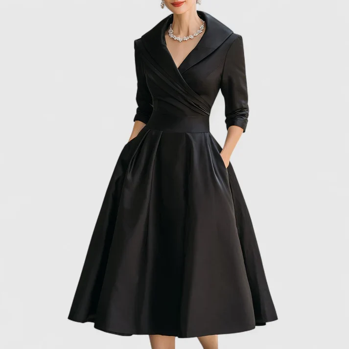 Klassisches Damen Wickelkleid mit V-Ausschnitt | Elegantes Midikleid mit 3/4-?rmeln und praktischen Seitentaschen