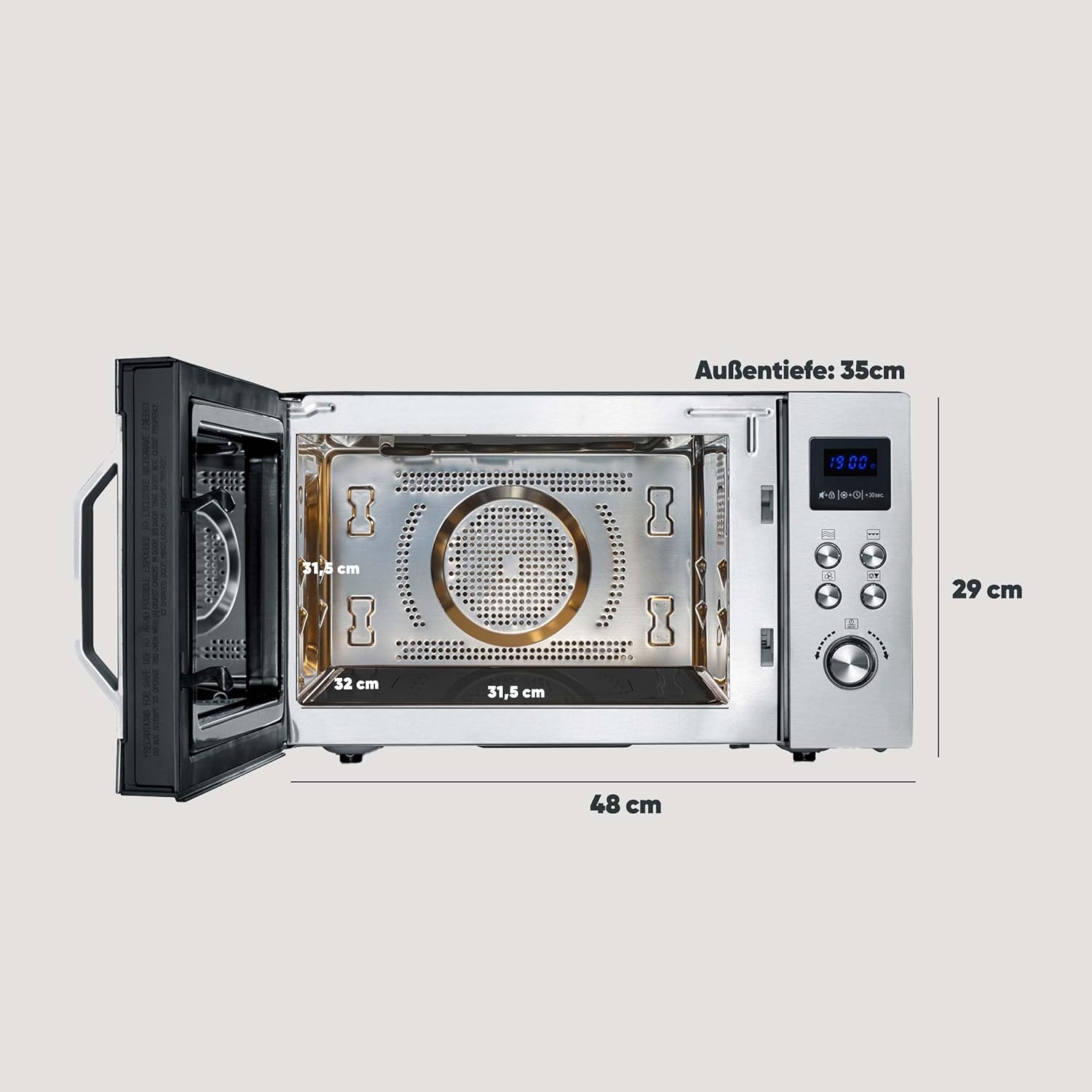 SEVERIN Mikrowelle mit Grill und Heißluftfunktion 3-in-1, zum Auftauen, Garen und Erhitzen, Mikrowelle mit Drehteller, Edelstahl-gebürstet/silber, MW 7774