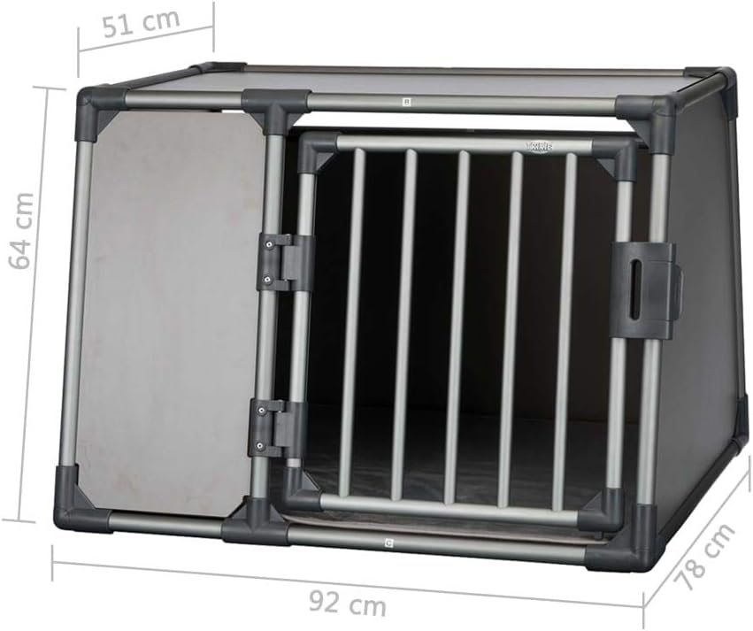 TRIXIE Hunde-Transportbox, Aluminium, L: 92 x 64 x 78 cm, grafit, rutschfste Liegematte, Klettleiste am Boden, Sicherheitsverschluss, stabil und geruscharm, hochgeschlossene Wnde - 39338