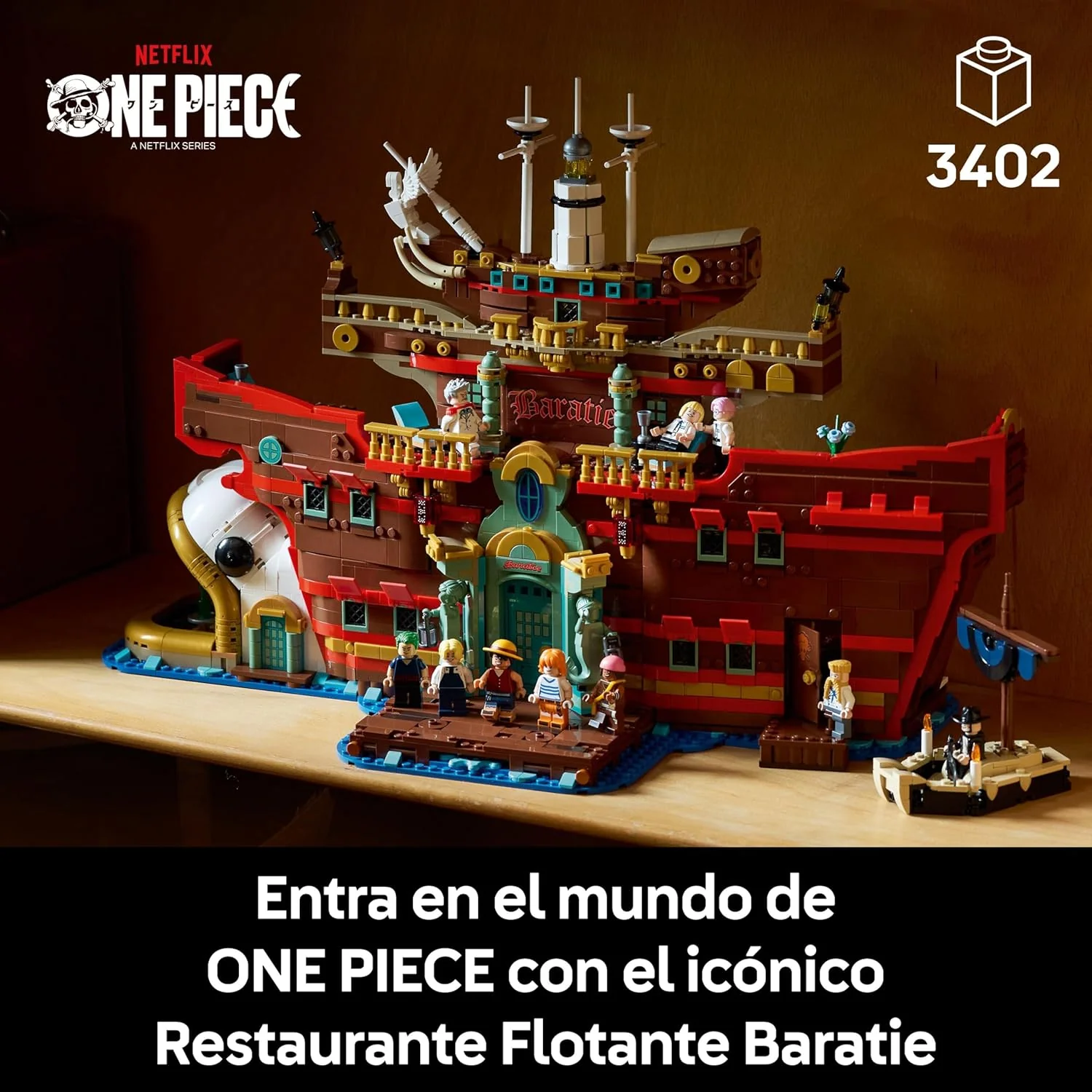 One Piece Restaurante Flotante Baratie - Maqueta de Barco para Adultos - Decoración Anime con Interior Detallado y 10 Minifiguras Inc. Luffy, Nami y Sanji - Regalo para Fans 75640