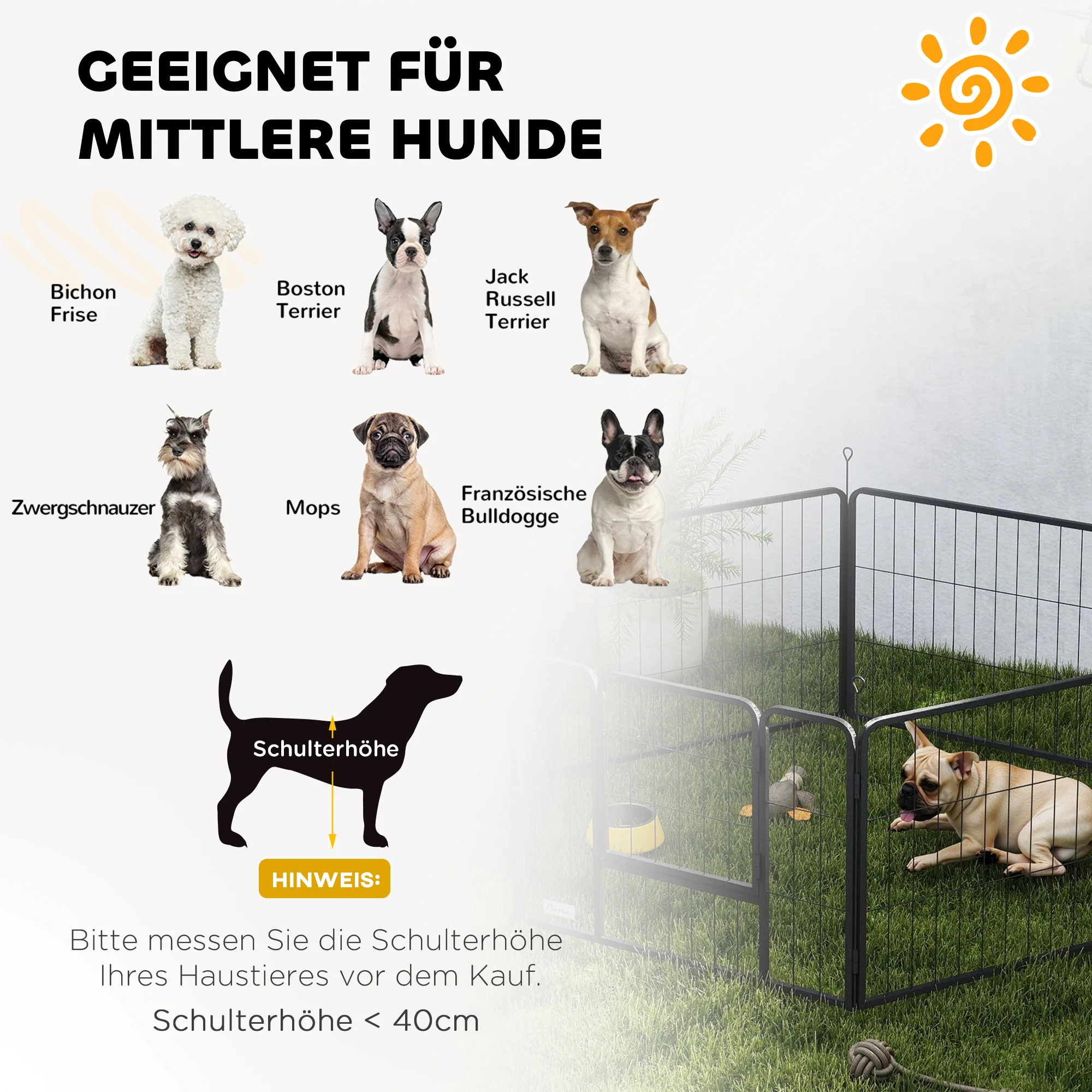 PawHut Hondenhek, Huisdierenren, 6 Panelen, Staal, Opvouwbaar, Zwart