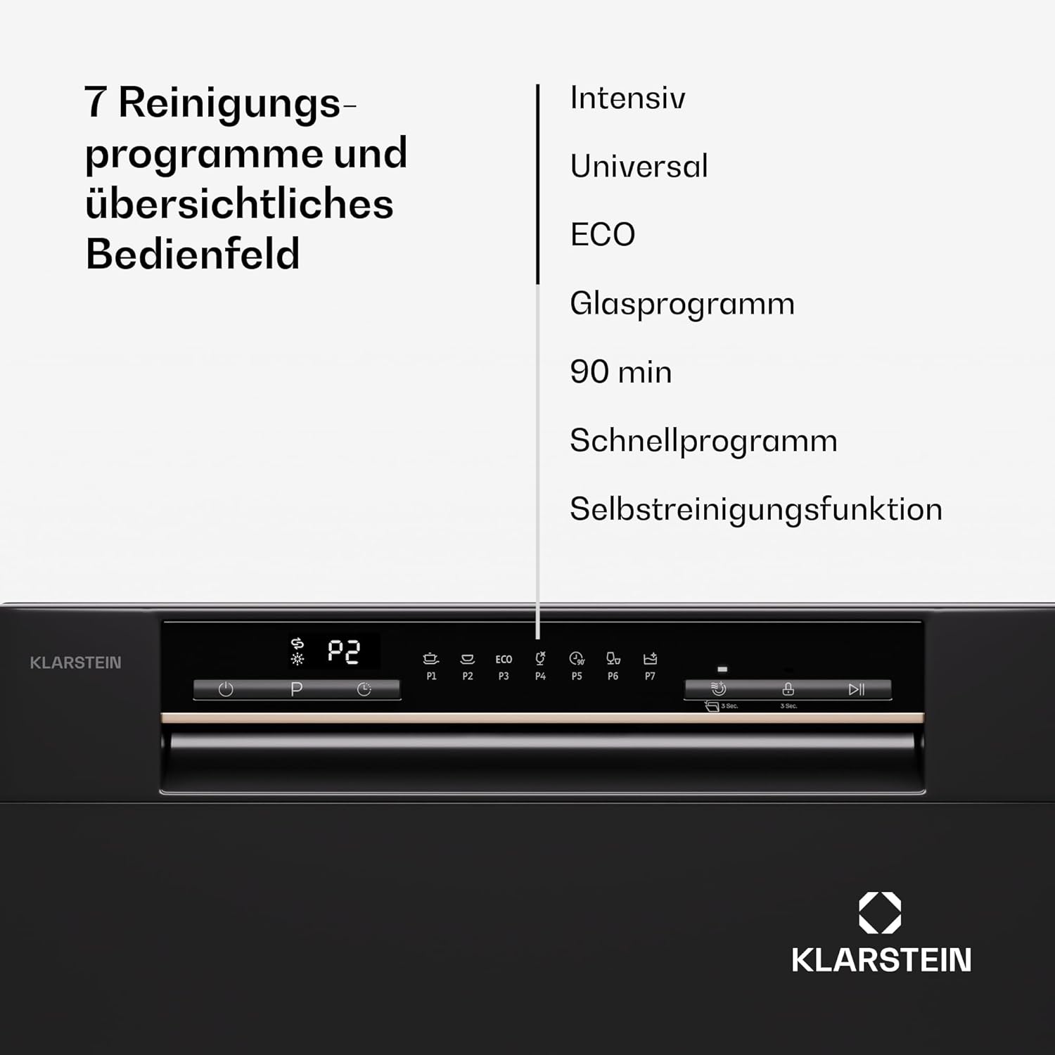 Klarstein  ia 8 - Spülmaschine, Geschirrspüler, Freistehend, Teilintegriert, F, 55 cm breit, 8 Maßgedecke, 6 Programme, Aquastop, silber