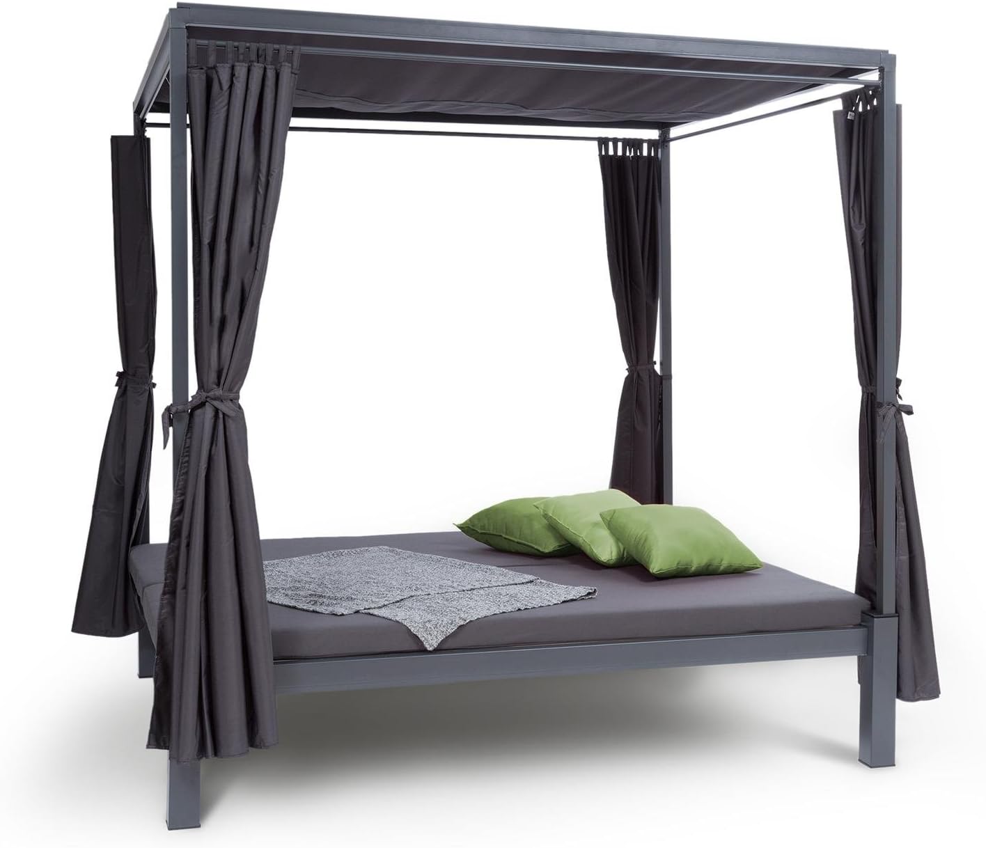 blumfeldt Senator Lounge - Doppel-Gartenliege mit Sonnendach, Lounge-Pavillon, 188 x 208 x 205 cm, komfortable Polsterung, Sichtschutz-Vorhänge, wasserfest, Stahlrahmen, max. 350 kg, grau