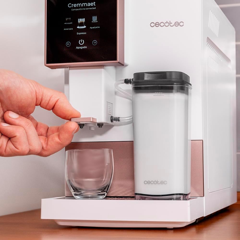Cecotec Kompakte Superautomatische Kaffeemaschine mit Wifi Cremmaet Compactccino Connected Black Rose. 1350W, 19 Bar, TFT-Bildschirm und APP, Mahlwerk, Milchtank 400 ml und 1 Liter Wasser