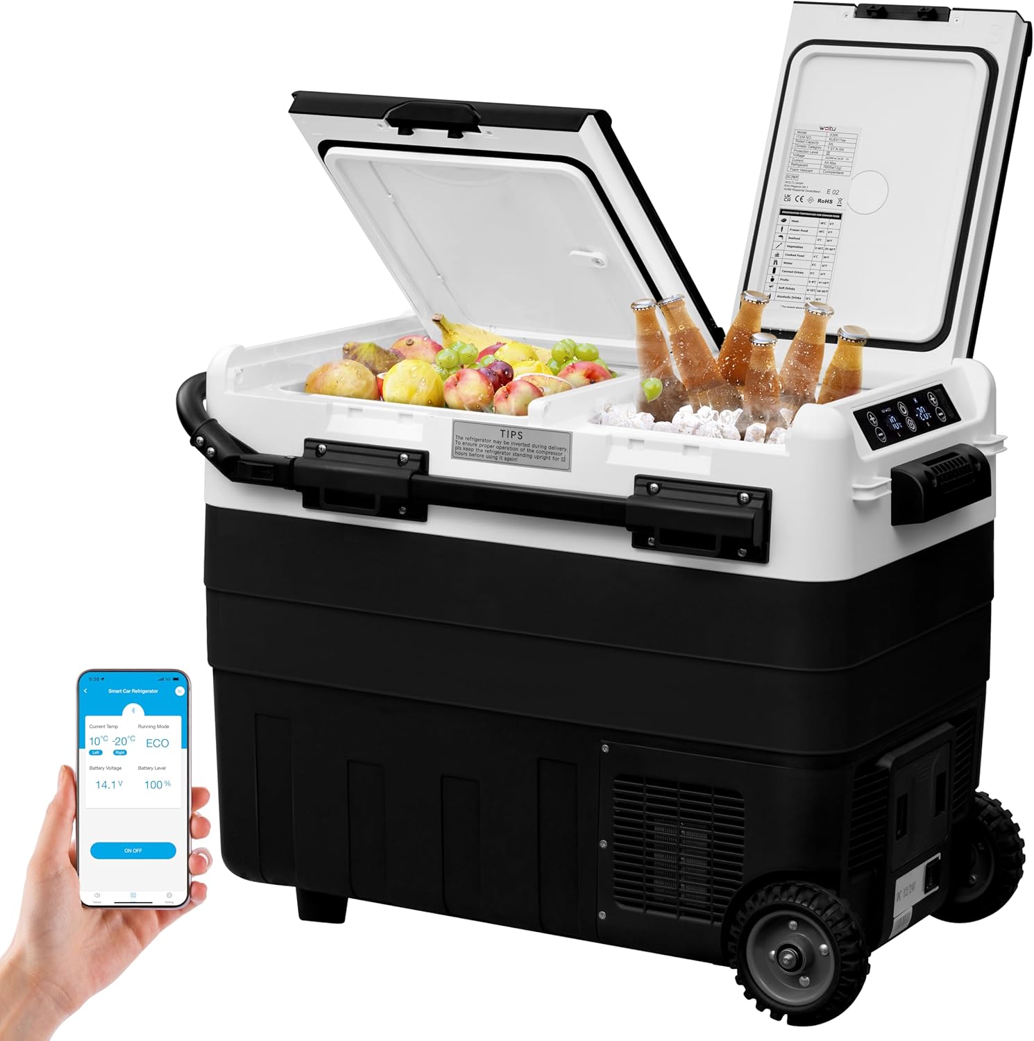 WOLTU 50L Kompressor Kühlbox elektrisch Gefrierbox Dual Zone mit USB-Anschluss, 12 V/24 V, Mini Kühlschrank Klein Gefrierschrank Kühlung bis -20 °C für Auto Lkw Boot Camping