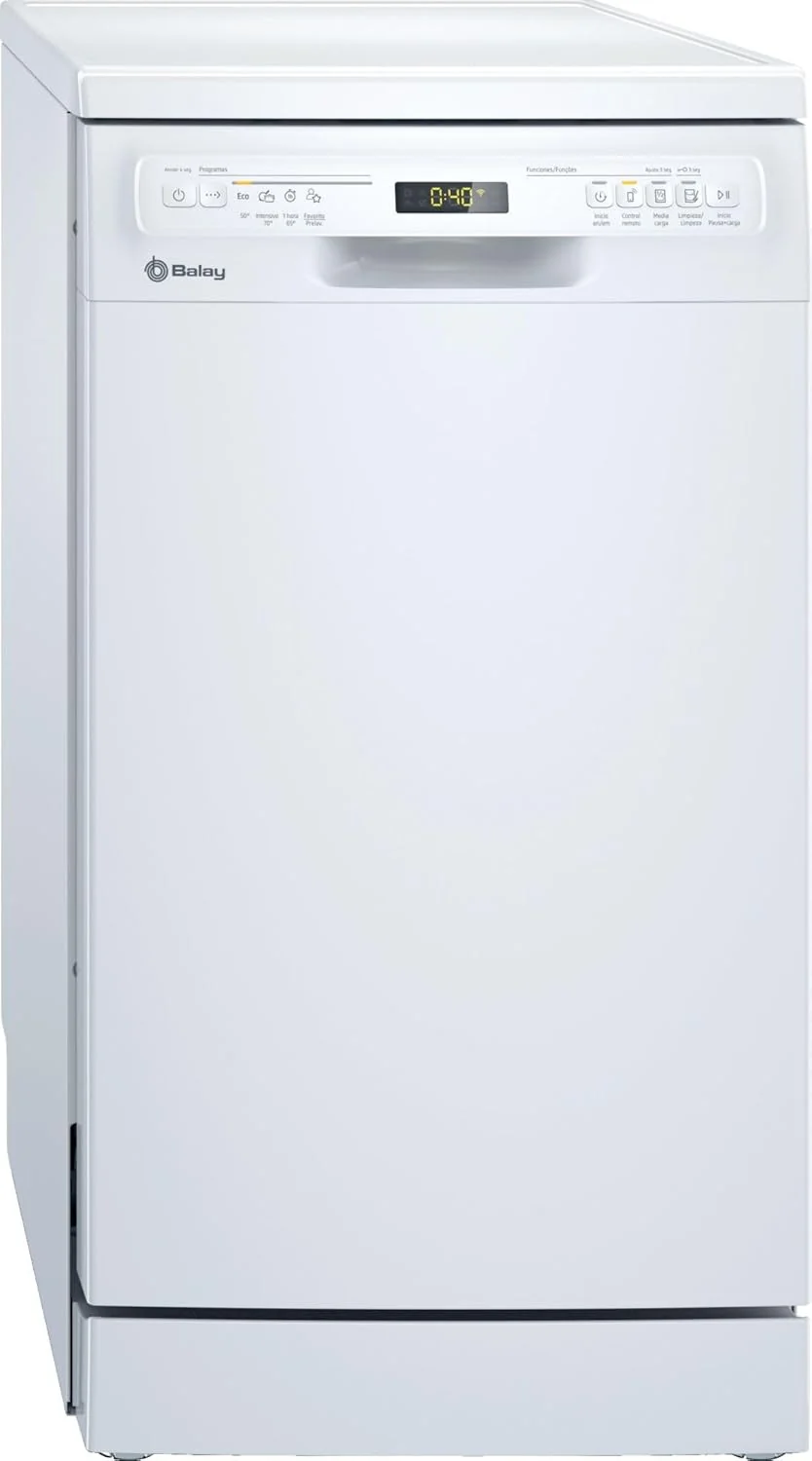 Balay - Lavajillas, Libre instalación, 45 cm de ancho, Motor ExtraSilencio, Home Connect, Display LED, Blanco, 3VN4030BA