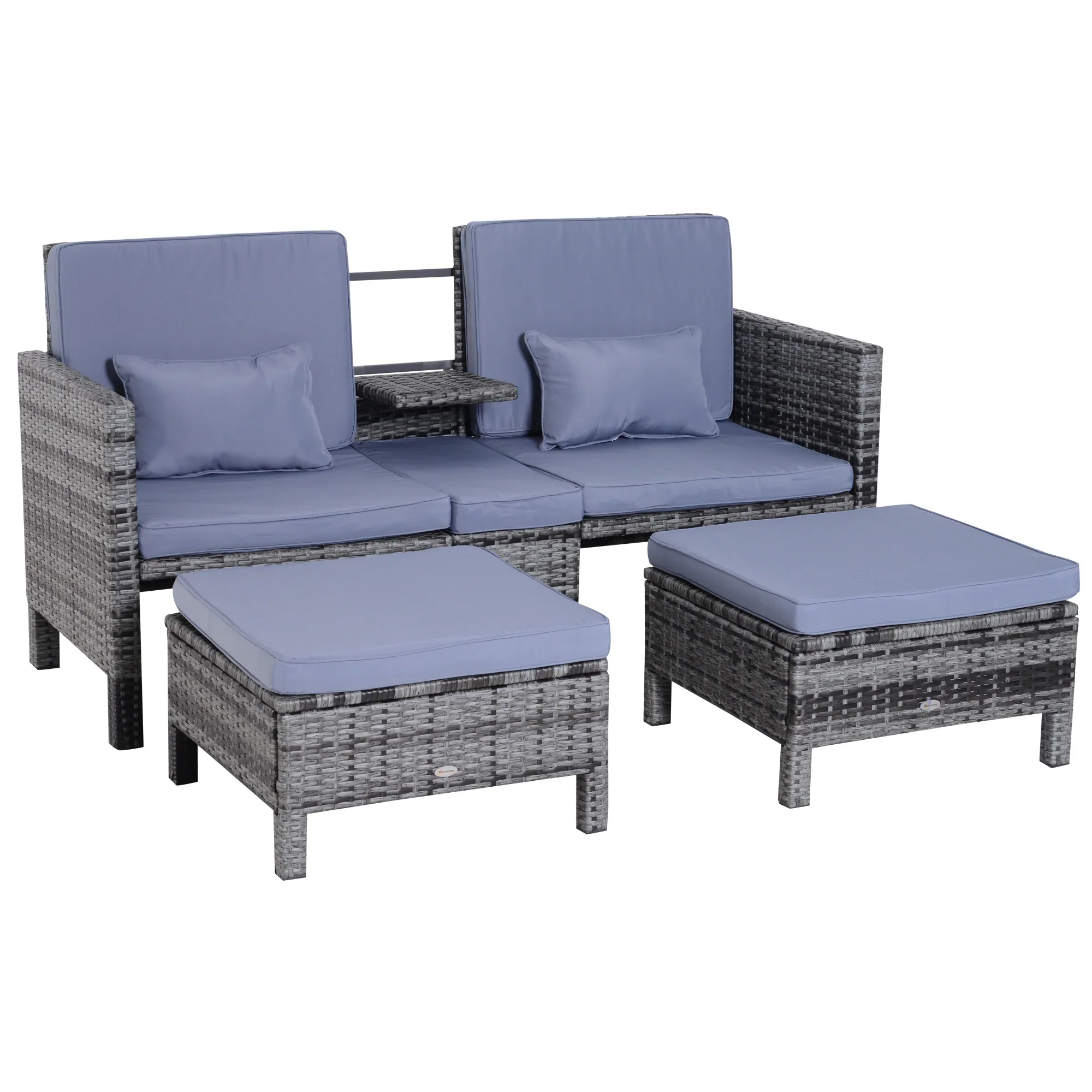 Outsunny Polyrattan Tuinbank Set 3-delig 2-in-1 Rugleuning Buiten