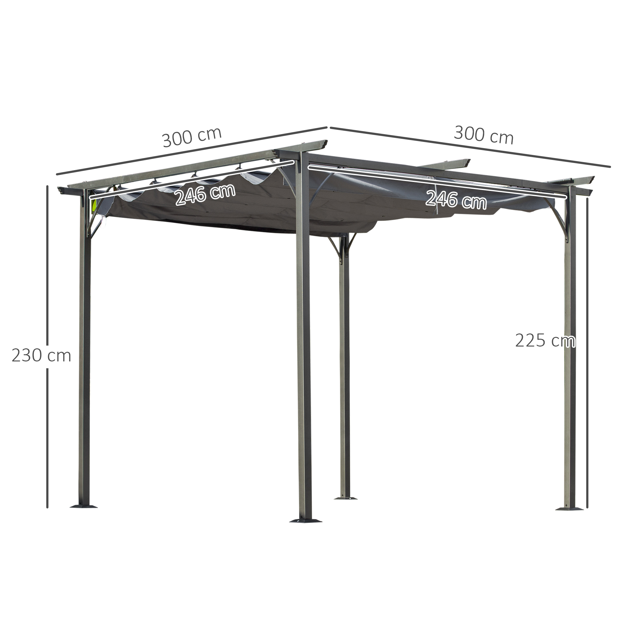 pergola met schuifdak Zwart+Grijs 3m x 3m