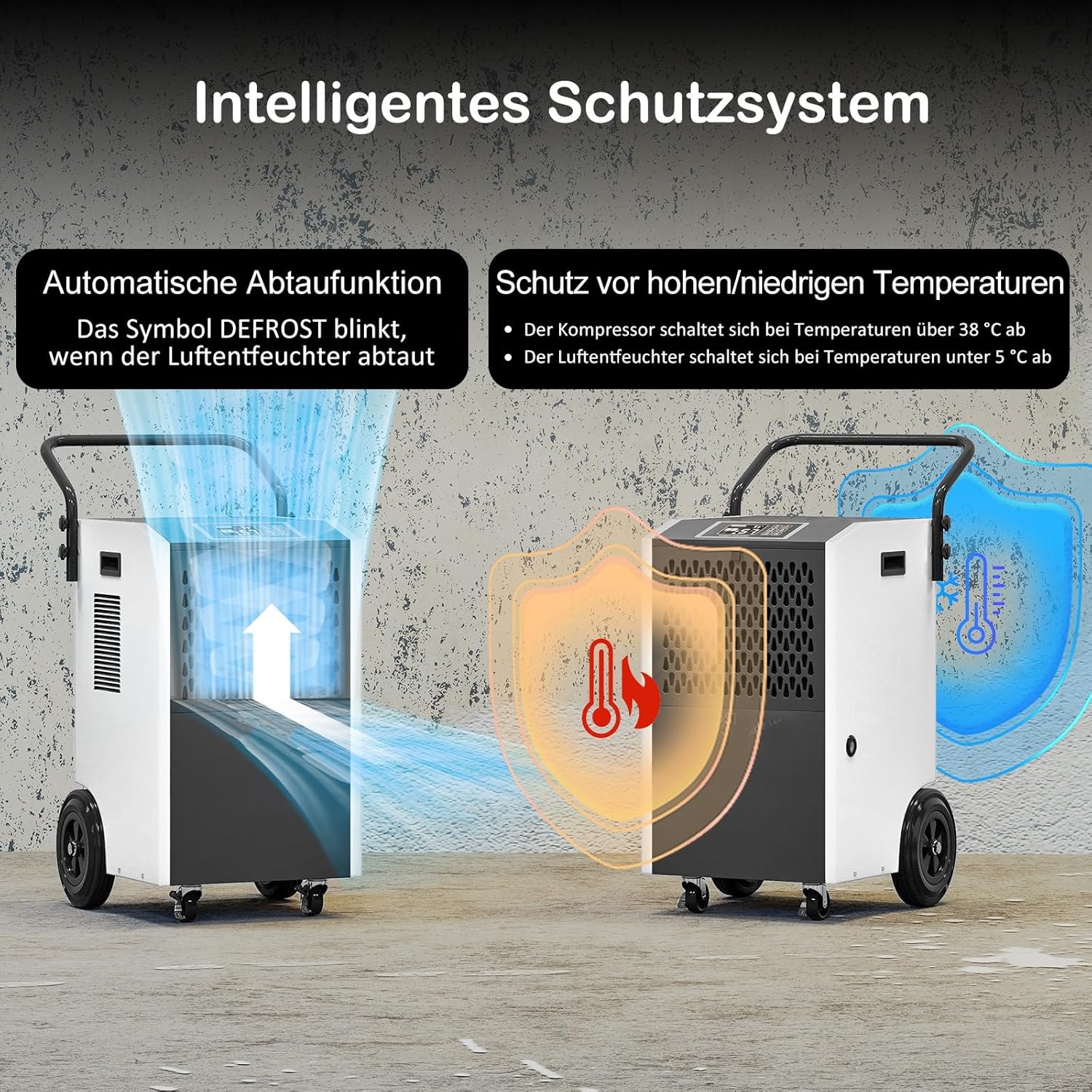 GOPLUS 73 L/Tag Luftentfeuchter, Raumentfeuchter mit 24h Timer, automatischer Abtauung & Entleerung, kommerzieller Entfeuchter mit Rollen, Entfeuchtungsgerät für Garagen, Fabriken & Keller (Weiß)