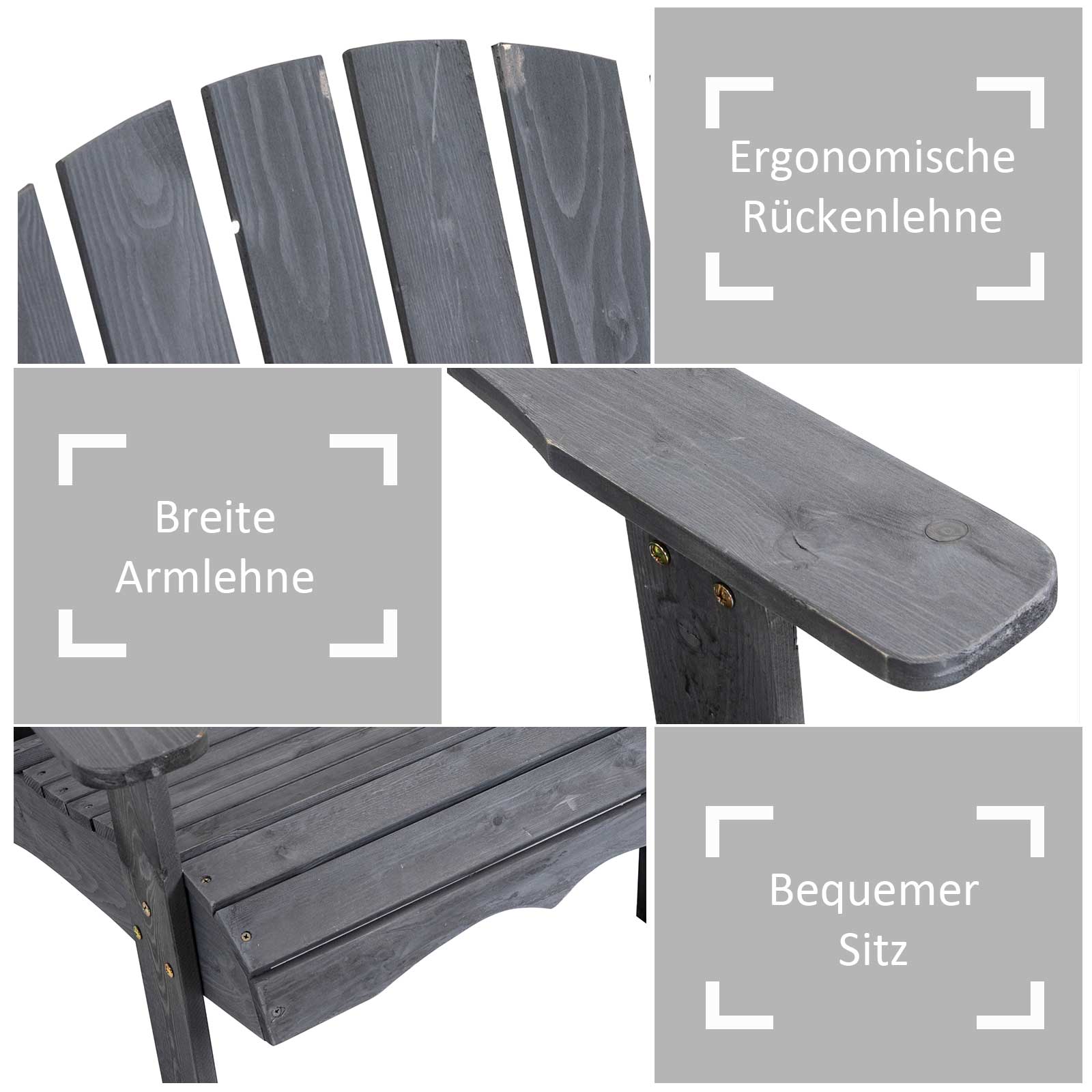 Adirondack tuinstoel met parasolgat tafel 2-zits massief hout grijs