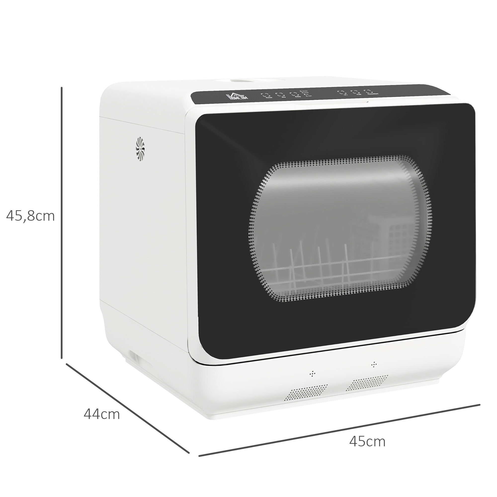 Compacte Tafelvaatwasser, 4 Couverts, Droogmodus, 6L Tank/Kraan, Startuitstel, LED, Wit