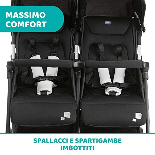 Chicco OHlalà Twin Passeggino Gemellare Doppio da 0 Mesi a 15 kg, Passeggino Leggero Reclinabile e Pieghevole, Chiusura Compatta, Poggiagambe Regolabili, Parapioggia e Capottina Estendibile, Nero : Prima infanzia