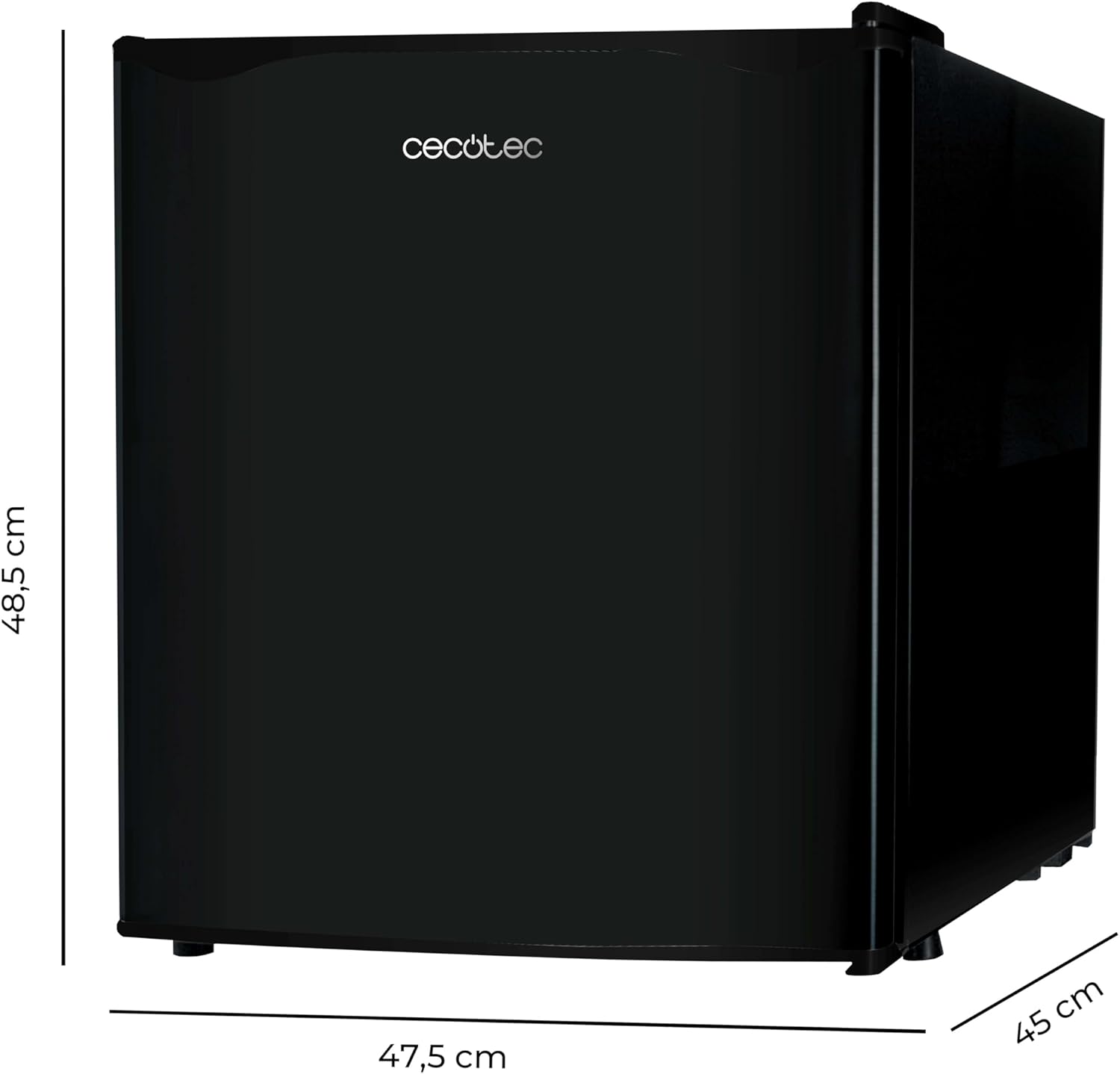 Cecotec Mini Fridge 46 L GrandCooler 20000 L SilentCompress Black. Height 48.8 cm, Width 48 cm, Low Consumption, Reversible Door, Cyclic Operation, Compact Design