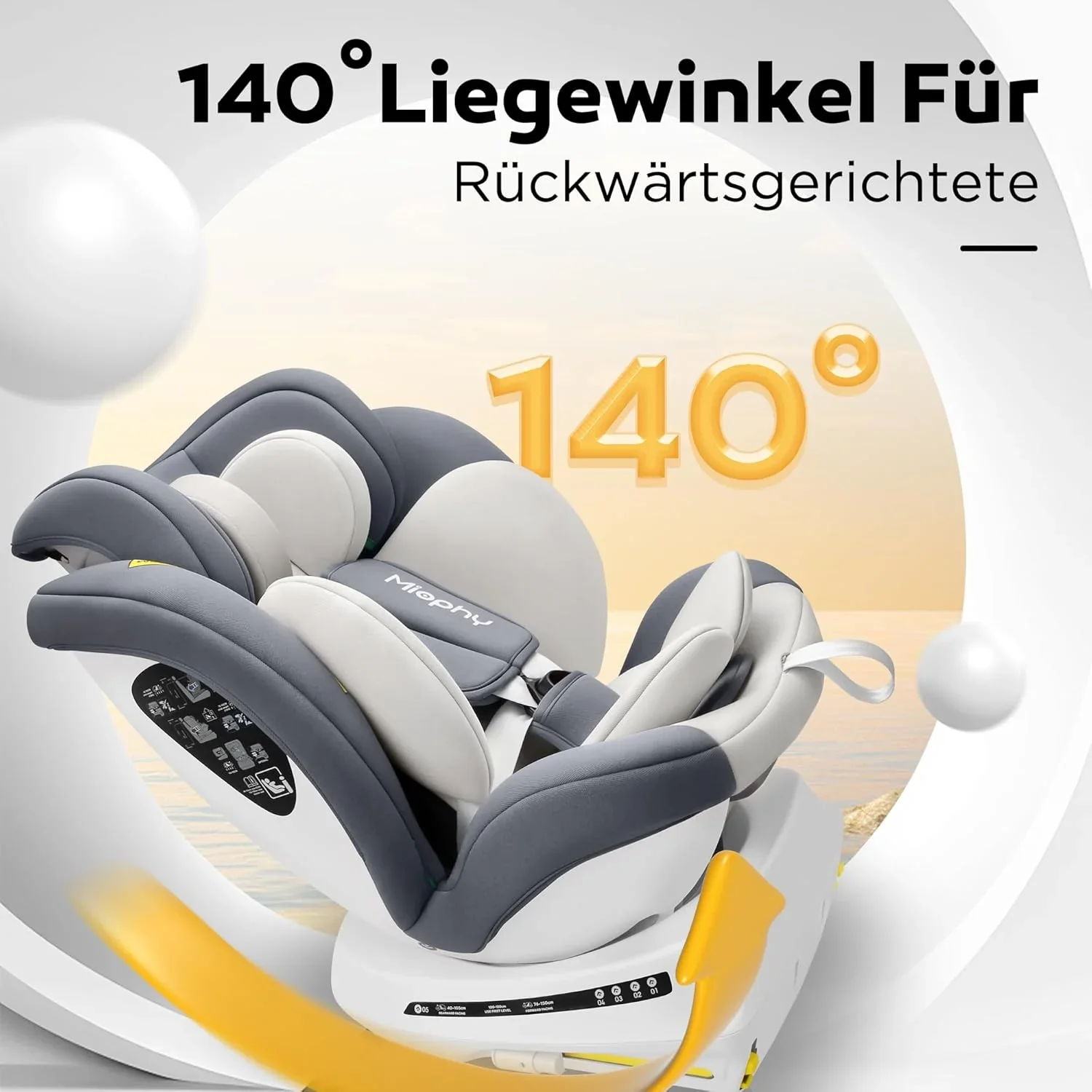 Miophy I-Size 360��drehbar Kindersitz, Gruppe 0+1/2/3, 0-12 Jahre, 40-150 cm, Baby Autositz mit isofix