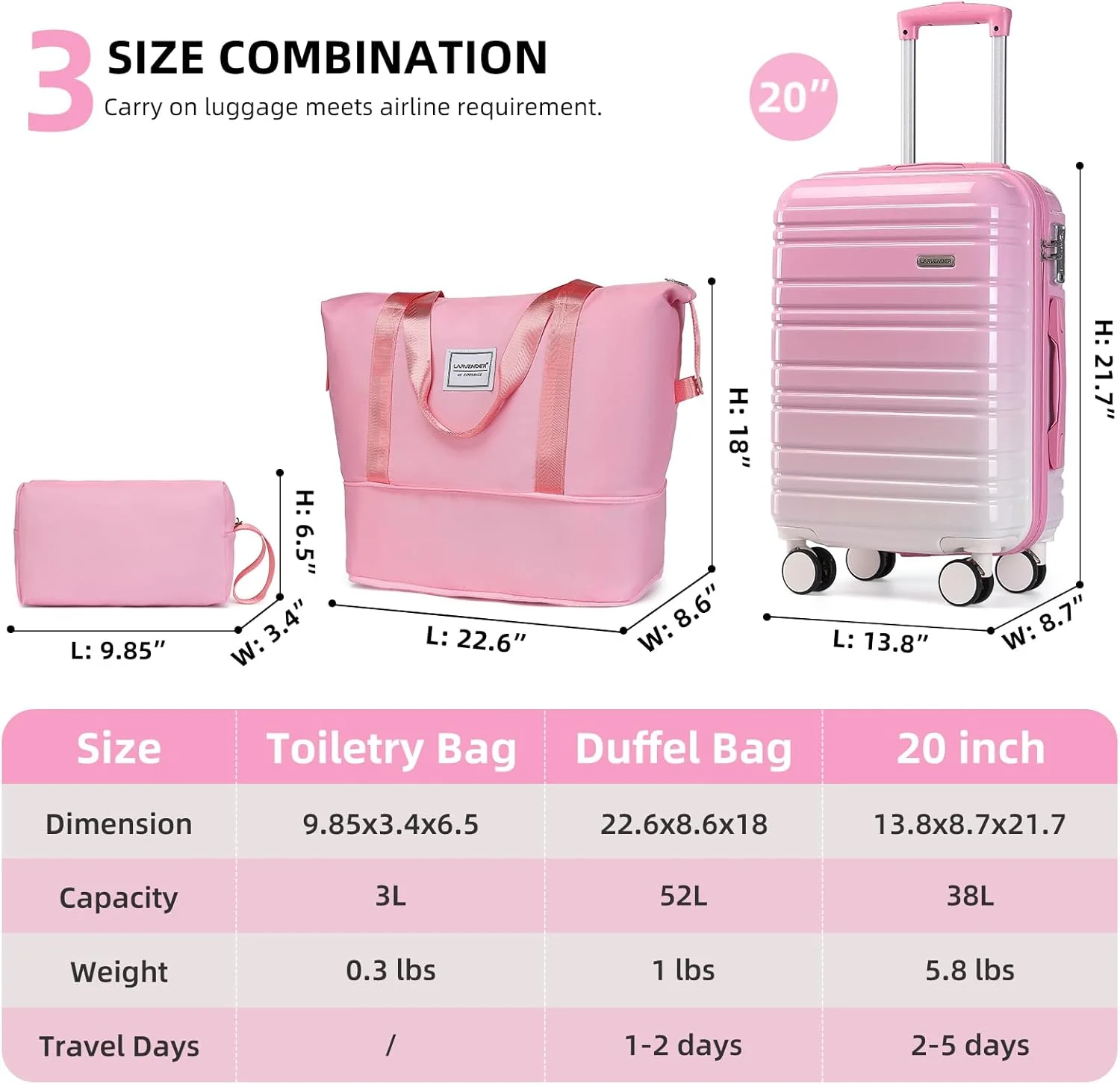 6-piece luggage set, expandable hardshell suitcase set with spinner wheels, lightweight rolling luggage set