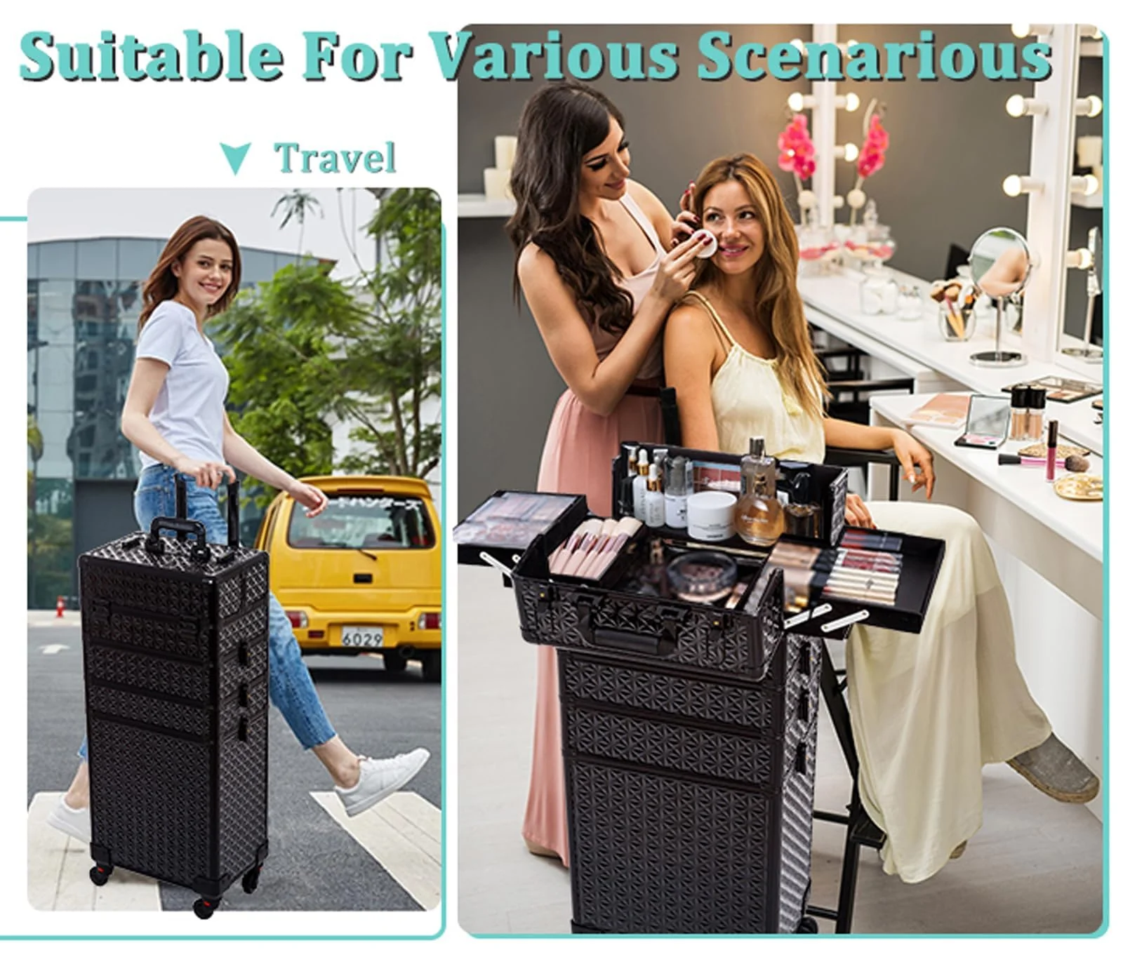 AROUS 5 in 1 Professional Makeup Train Case with 360° Swivel Wheels