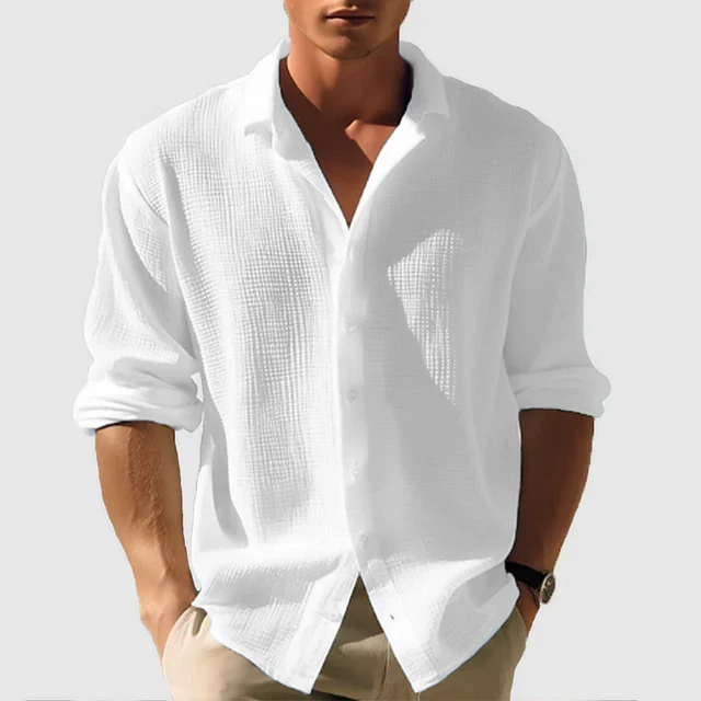 Herren Freizeithemd Langarm | Klassisches Button-Down Hemd mit Reverskragen | Bequemes Einfarbiges Oberteil f��r Alltag und B��ro