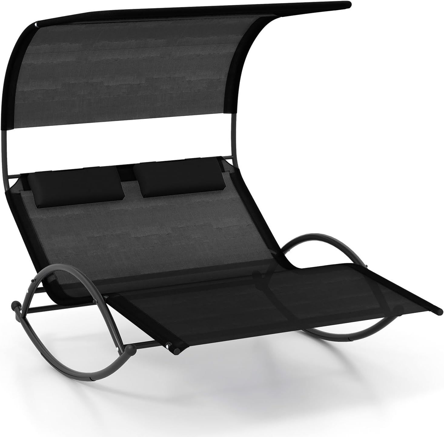 GIANTEX Sonnenliege, Doppel-Schaukelstuhl mit Dach & Kopfkissen, Outdoor Doppelliege Gartenliege, Relaxliege für 2 Personen, maximale Belastung 300kg (Schwarz)
