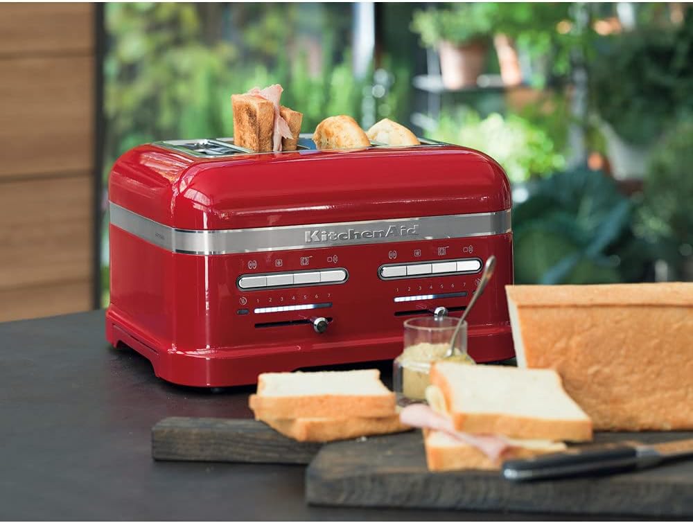 KitchenAid Toaster für 4 Scheiben mit Sandwich-Zange | Artisan | Retro Toast Machine | Verschiedene Funktionen und Bräunungsstufen | Rot