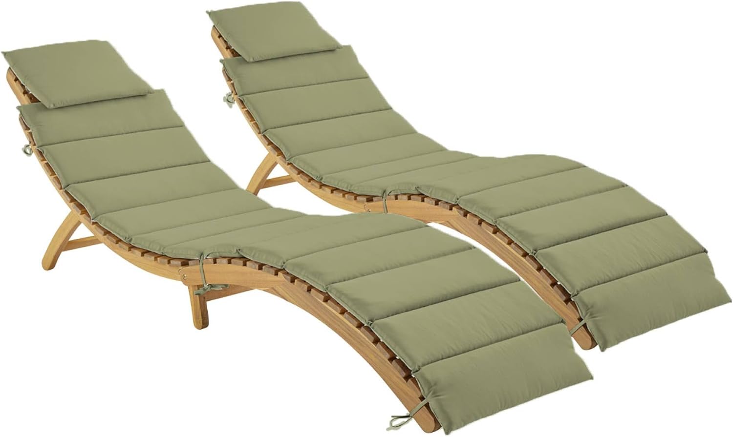 sweeek - 2er Set Liegestühle aus Akzazienholz Laure mit Polyesterkissen, 184 x 55 x 63,5 cm