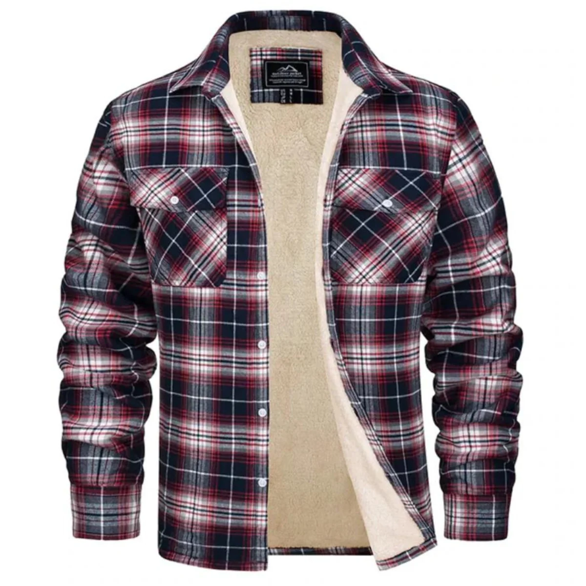 Herren-Hemdjacke mit Sherpa-Futter und Karomuster | Warme Flanell-��berhemdjacke mit Karomuster