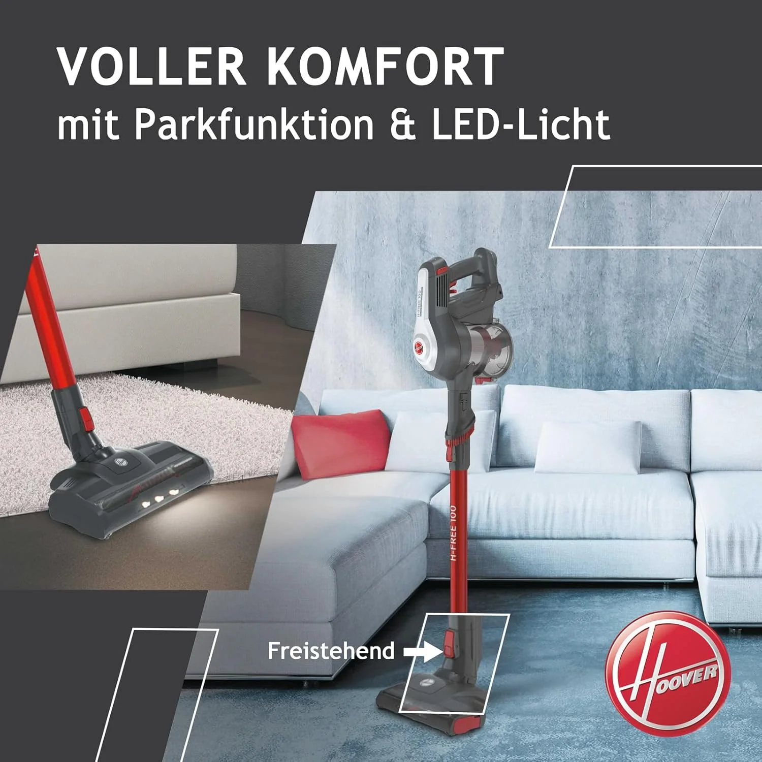 Hoover Accustofzuiger Dierenharen H-FREE 100 PETS zonder zak + dierenmondstuk I tot 40 min. gebruiksduur I snoerloze stofzuiger met LED, XL stofreservoir & parkeerstand I accustofzuiger met kierenzuiger & stofborstel