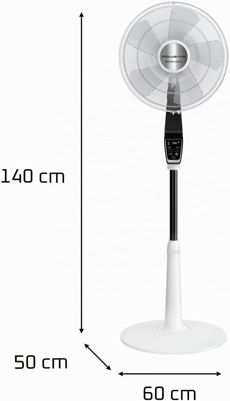 Rowenta Turbo Silence Extreme 32 dB(A) ventilateur sur pied puissant VU5690 | Écoénergétique, Timer 12h, Métallisé, Commandes intuitives et diffusion homogène de l’air, Déplacement facile, Couleur: Blanc