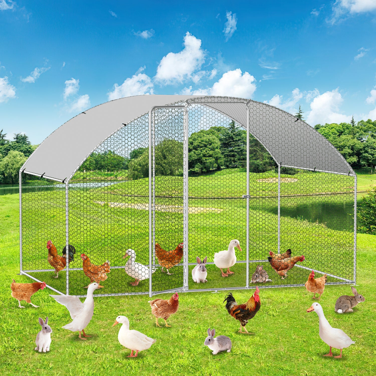 Sonnewelt Hühnerstall Freilaufgehege Kuppeldach Verzinktem Stahl 3x2x2m