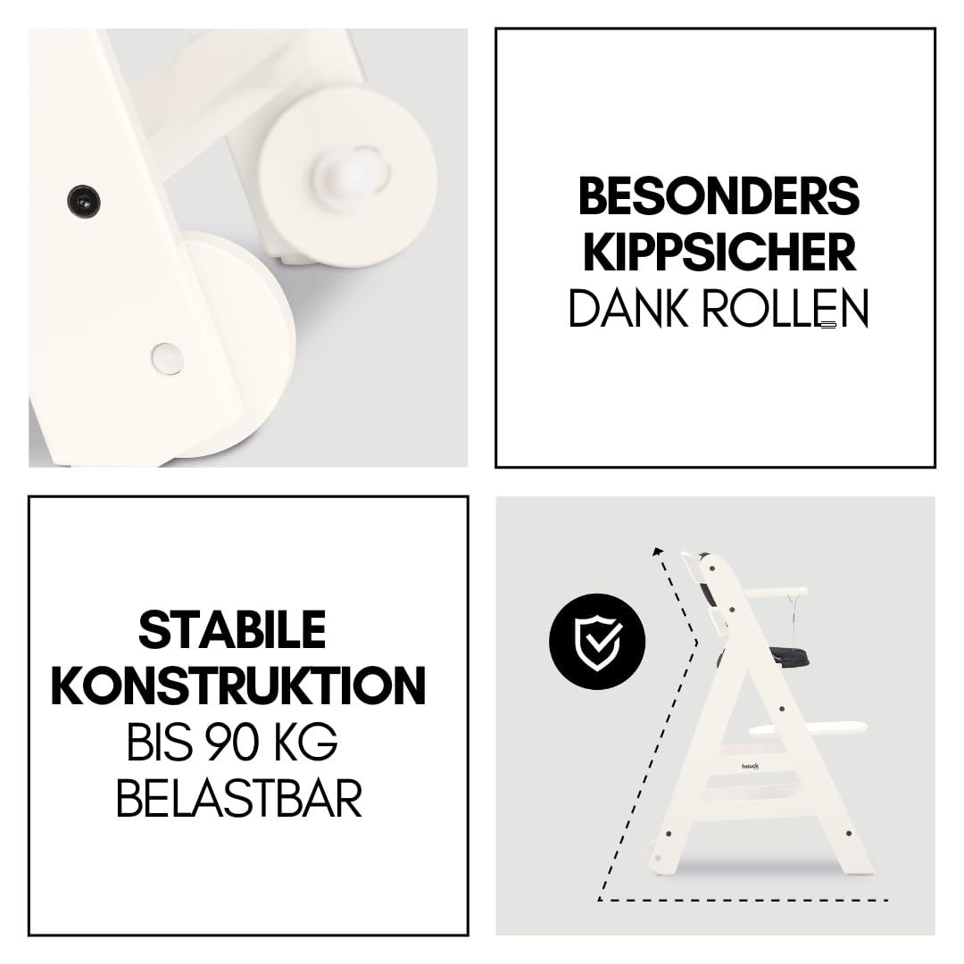 hauck Hochstuhl Beta+ Newborn Set Premium Dark Grey - Babyhochstuhl Set ab Geburt mit Neugeborenen Aufsatz Bouncer, Sitzpolster und Essbrett - Dark Grey