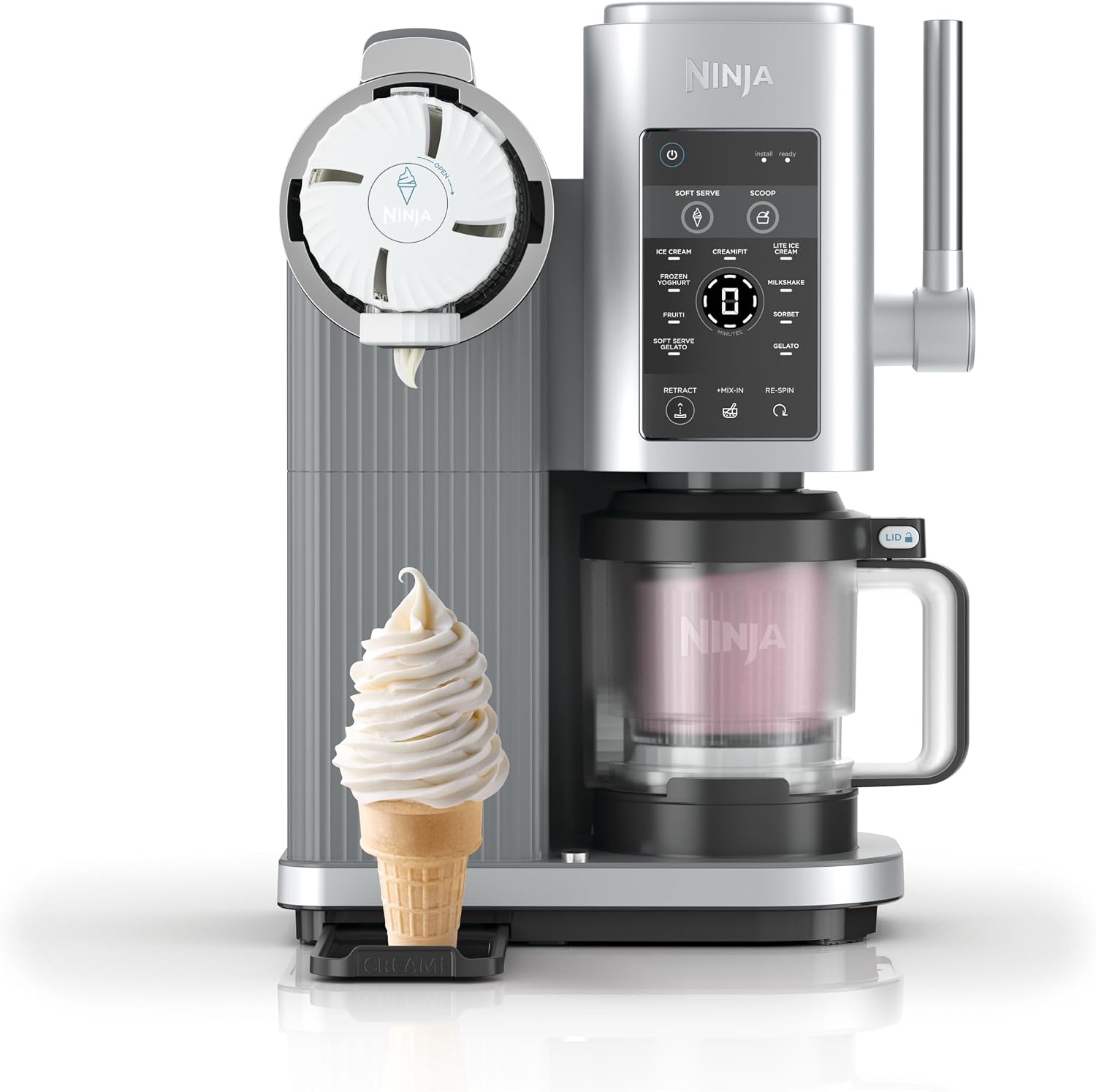 Ninja CREAMi Scoop & Swirl Eismaschine mit 2 Behältern, 13 Funktionen, für Eiscreme, Softeis, Gelato, Sorbet, Milchshakes und mehr, mit Mix-In-Funktion, Platinsilber, NC701EU