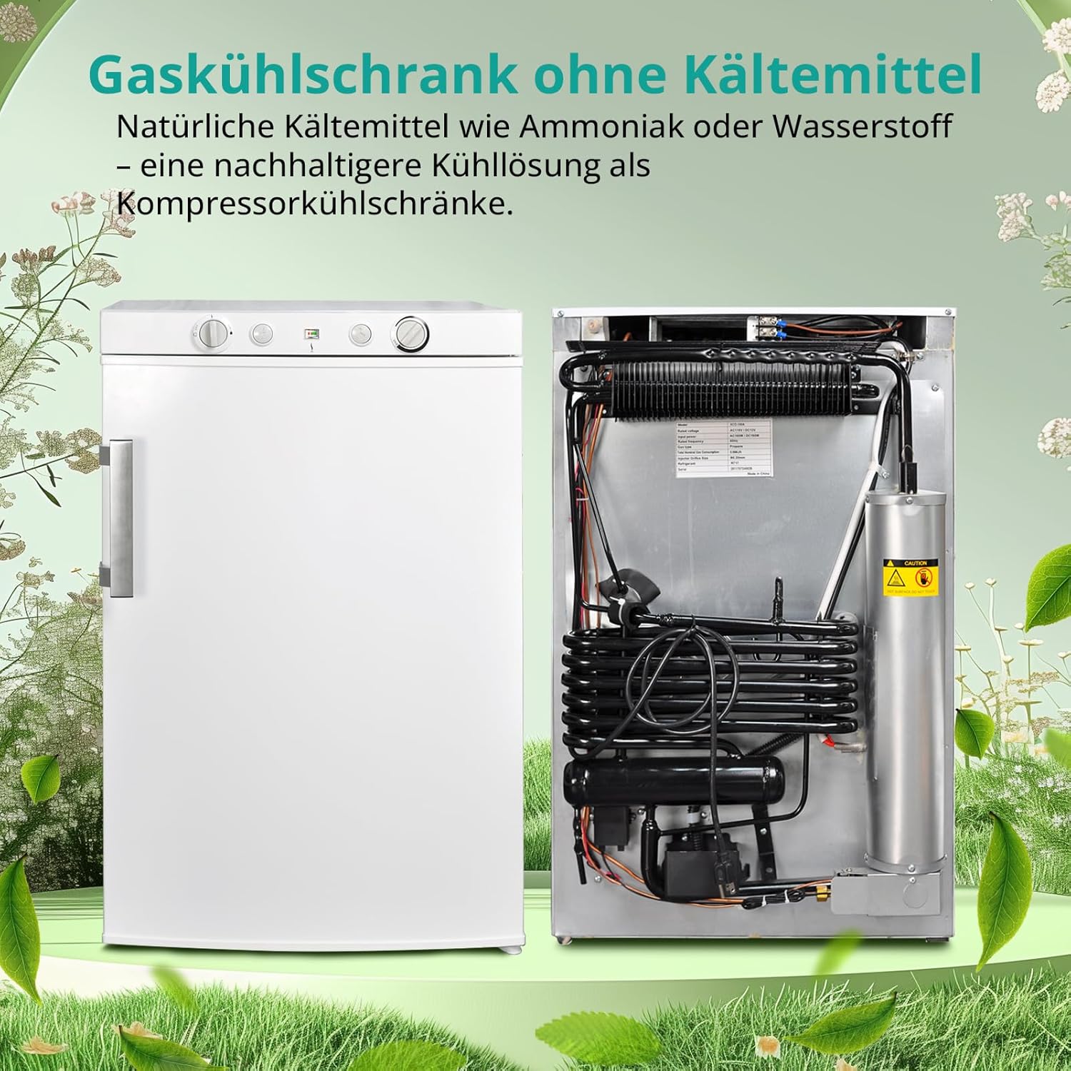 SMETA Gaskühlschrank Gefrierschrank 12V/230V/Gas, Kühlschrank Mit Gefrierfach 100L, Leiser Kombikühlschrank Für Camping, Zuhause, Wohnwagen, Garage, Gite, Wohnmobil, Weiß
