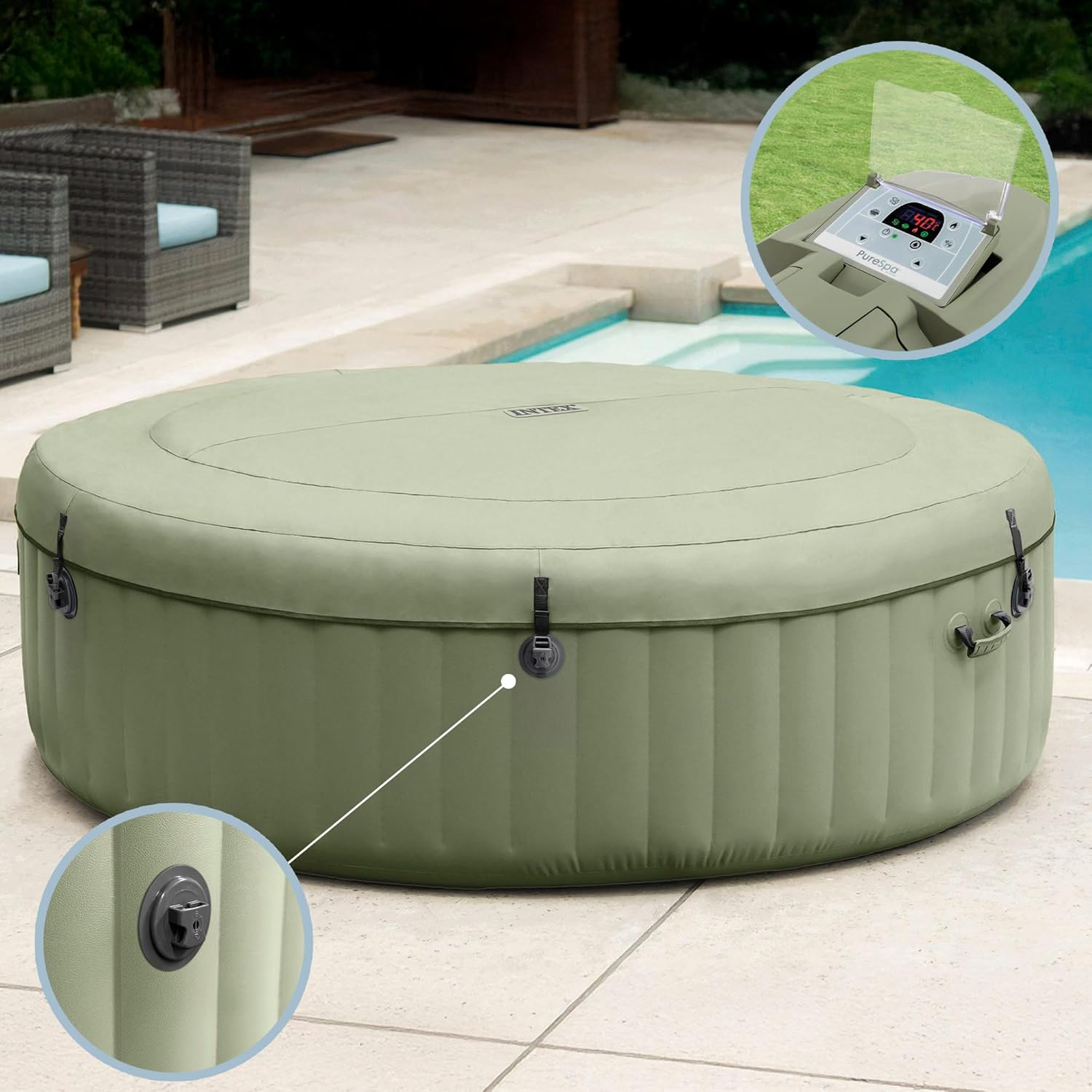 Intex 6-Personen Olivgrün Rund Bubble Spa Set 28428NP (Aufgeblasen 216 cm x 71 cm)