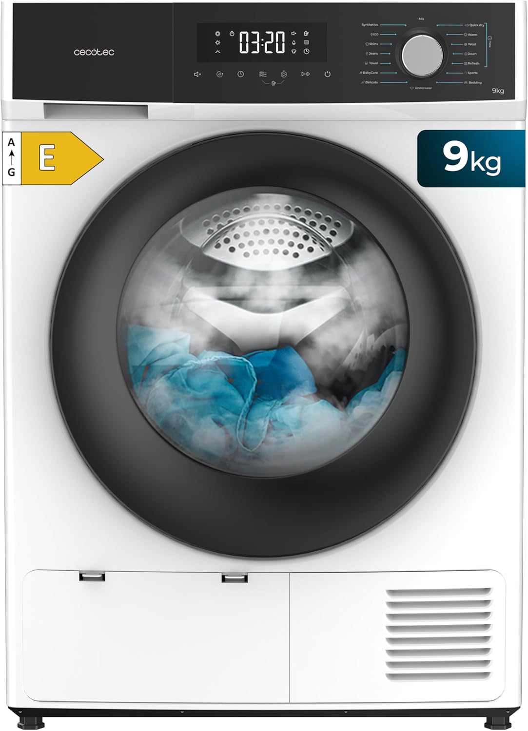 Cecotec Wäschetrockner 9Kg Bolero Dresscode Dry 9330. Entspricht Energieeffizienzklasse A++, 15 Programme und Funktionen wie automatisches Trocknen, einfaches Bügeln, Stop&Go, Delay Start