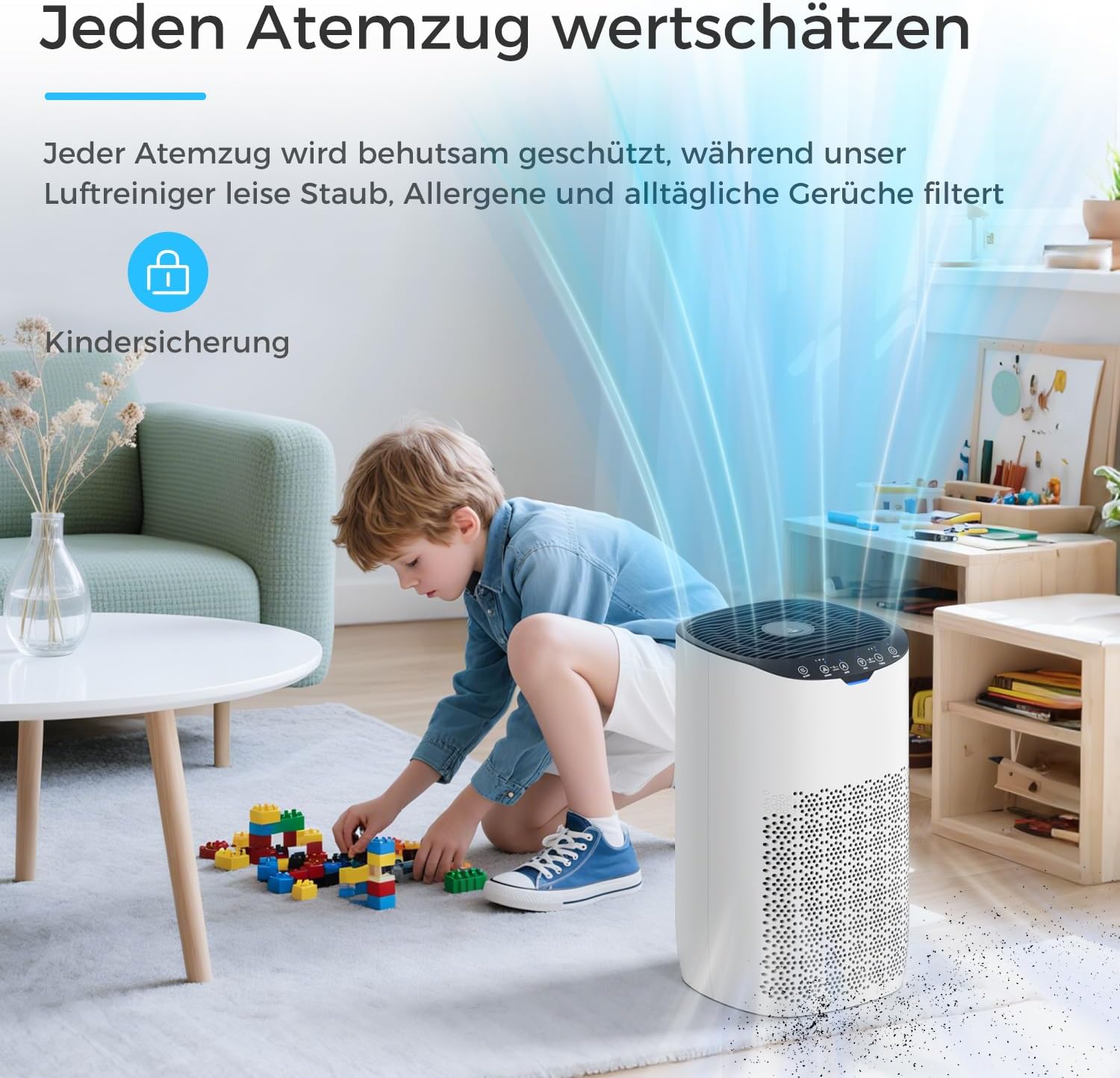 AROEVE Luftreiniger, CADR 300 m³/h für 120 m² Raum, Luftreiniger Allergiker gegen Pollen, Staub, Tierhaare, Rauch, Automatikmodus mit Sensor, Leise 25dB, Ideal für Allergie-Haushalte