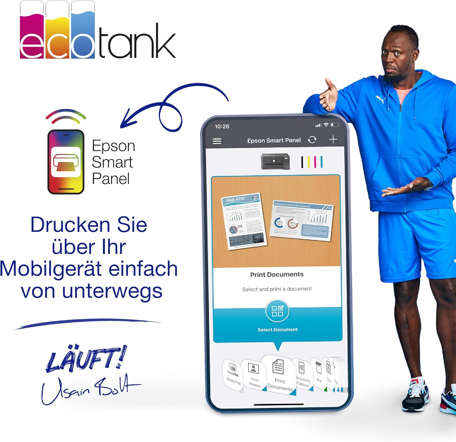 Epson EcoTank ET-2826 A4-Multifunktions-Wi-Fi-Tintentankdrucker, mit einem im Lieferumfang enthaltenen Vorrat an Tinten bis zu 3 Jahren
