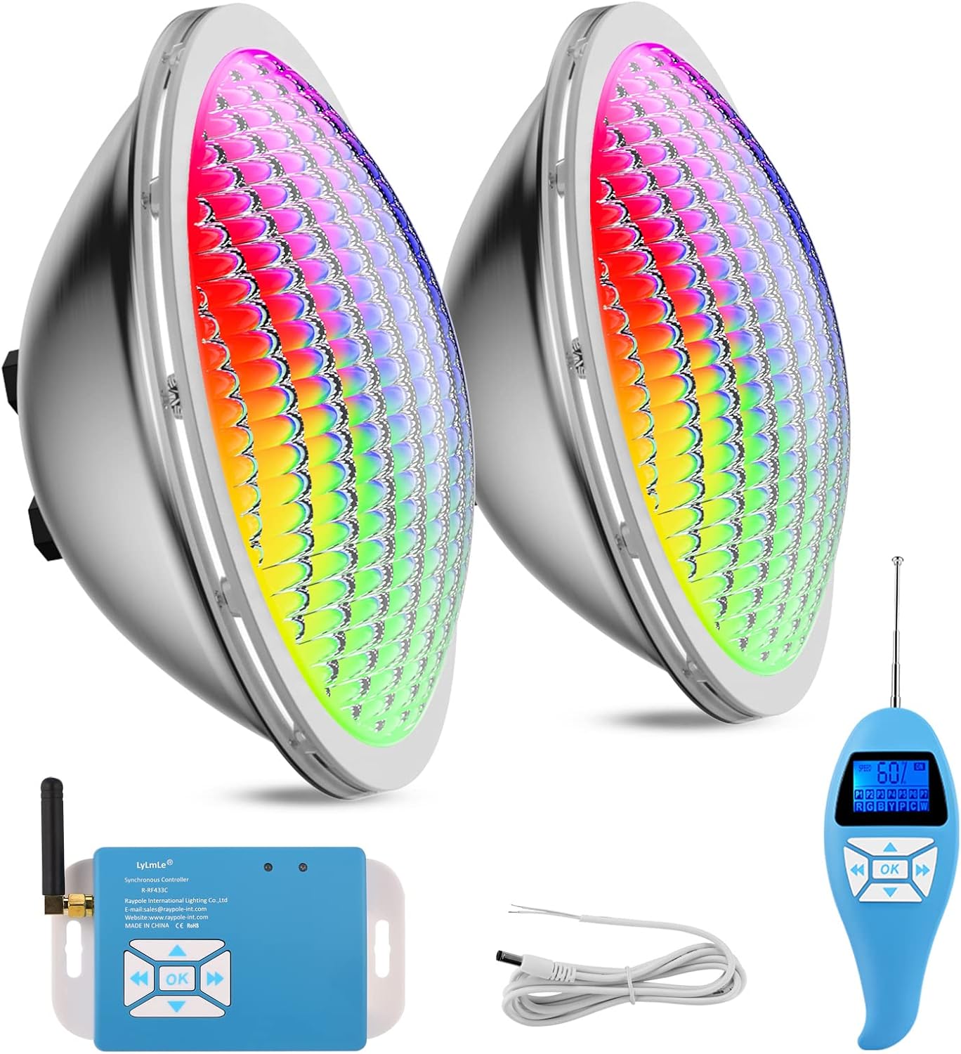 LyLmLe LED Poolbeleuchtung PAR56, 30W Poolscheinwerfer RGB Farbwechsel Externe Synchronisation mit Fernbedienung, 316L Edelstahl, IP68 Wasserdicht LED Unterwasserscheinwerfer, 12V AC(2er-Pack)