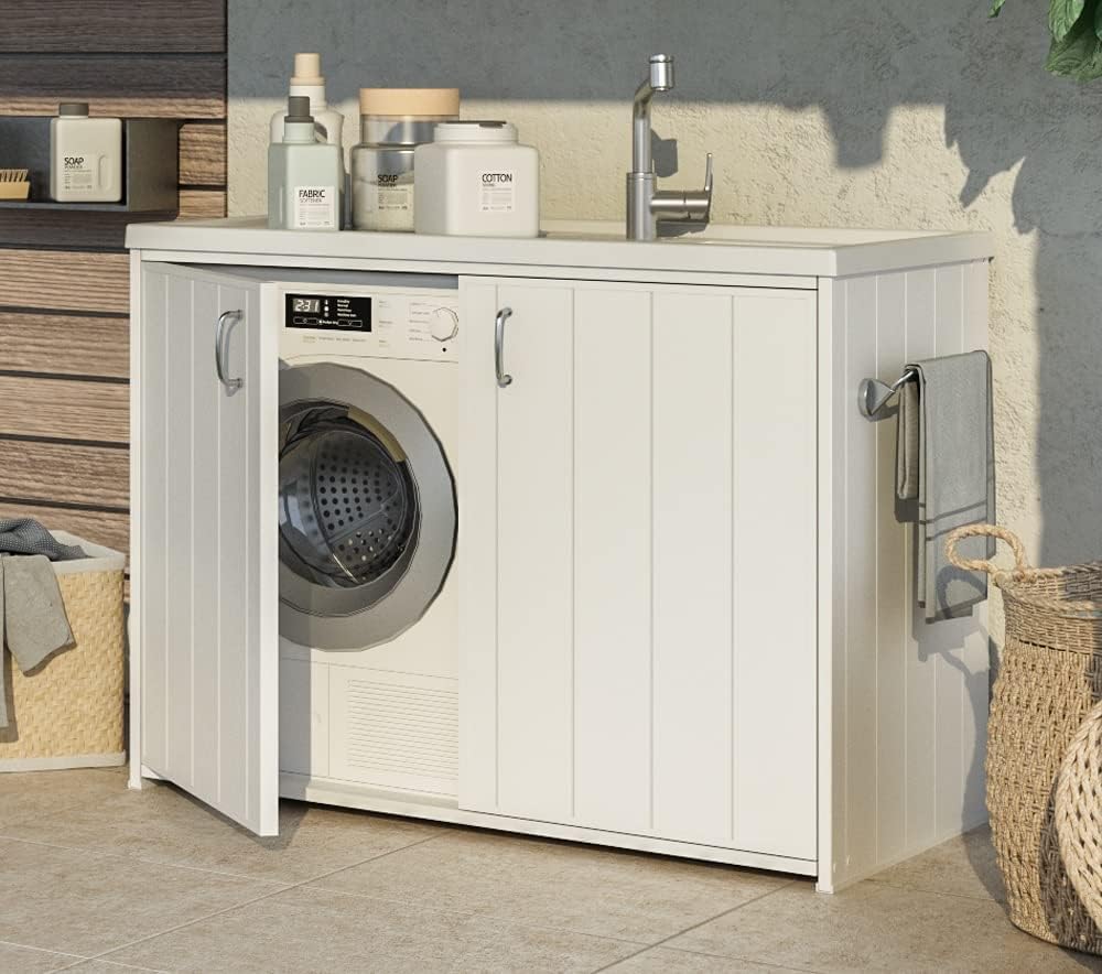Negrari 5008PAM Mueble Cubre Lavadora y Lavabo Reversible, Resina para Exterior, PVC, Color Blanco, M, 14000 Unidades