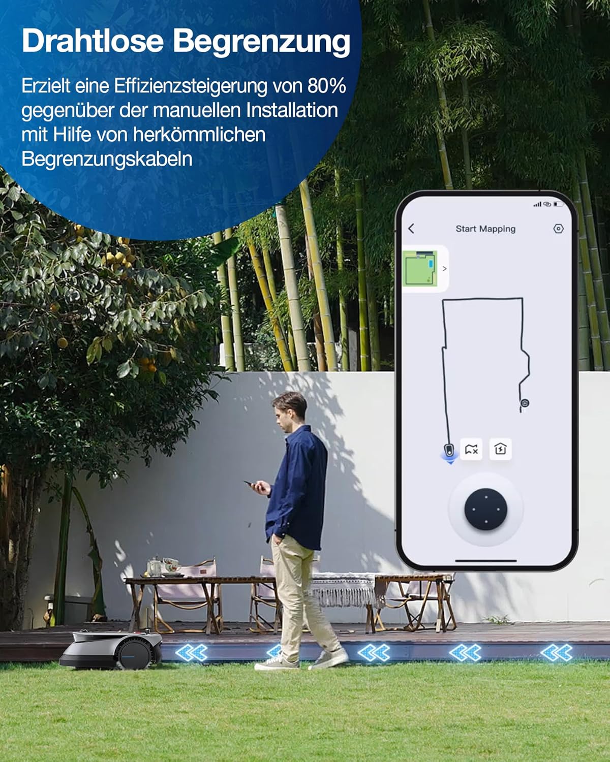 ECOVACS GOAT G1-800 Mhroboter ohne Begrenzungskabel 800㎡, Rasenmher Roboter mit TrueMapping-Multifusionslokalisierung,   Hindernisvermeidung, 16-Zonen-Management, 45% Steigung, Videomanager