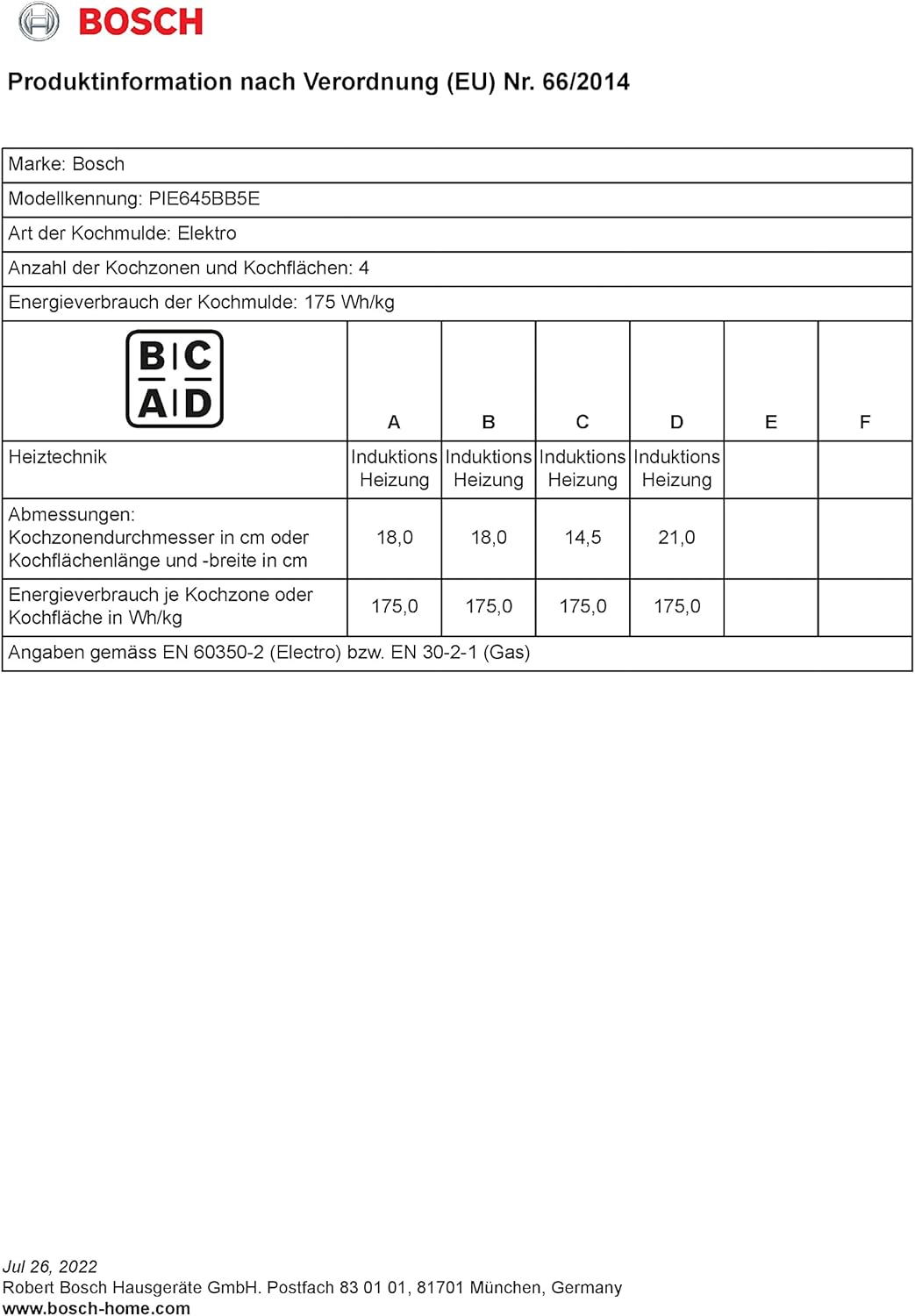 BOSCH PIE645BB5E Induktionskochfeld Serie 4, autarkes Glaskeramik-Kochfeld 60 cm breit, TouchSelect, PowerBoost, ReStart, Umlaufender Rahmen, Timer mit Abschaltfunktion, Schwarz