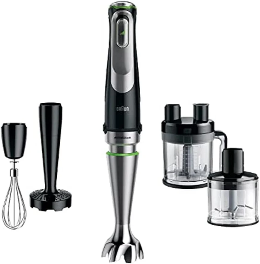 Braun MultiQuick 9 MQ 9187XLI staafmixer �C Staafmixer met Active PowerDrive technologie en 5 accessoires voor hakken, pureren, kloppen en crushen van ijs, 1200 watt, zwart/roestvrij staal
